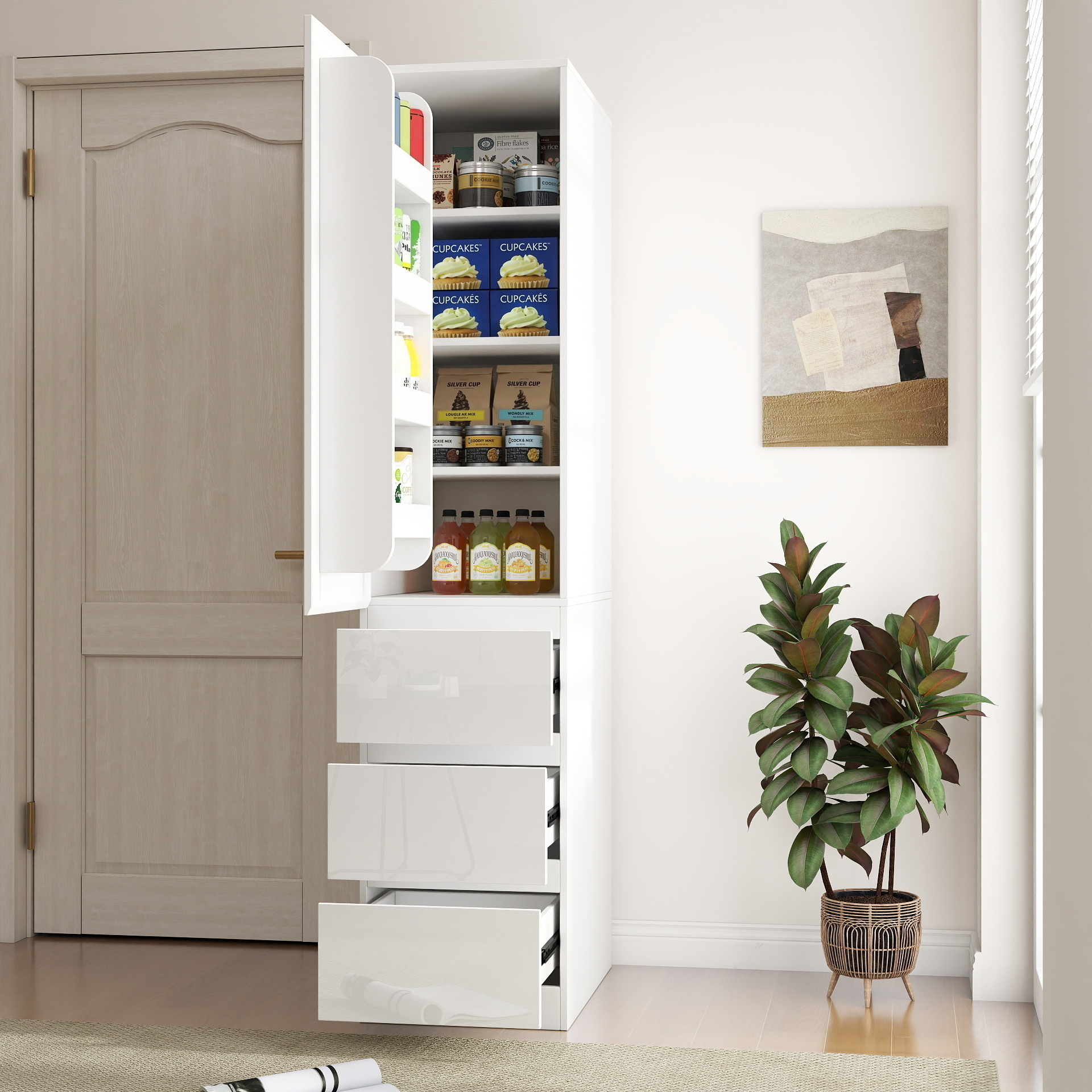 Kitchen Pantry Storage Cabinet,Food Pantry Cabinet With Doors ,shelves And Drawers