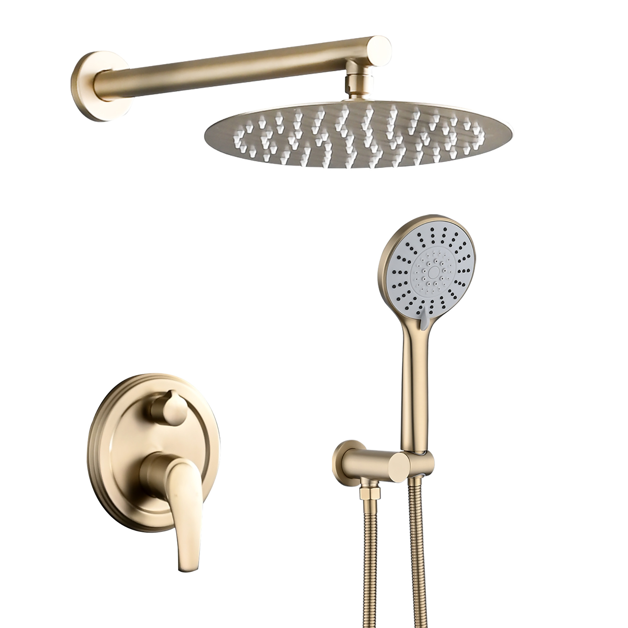 10 Inches Wall Mounted Shower With High Pressure Rain Shower Head And 5-Function Handheld Shower Head
