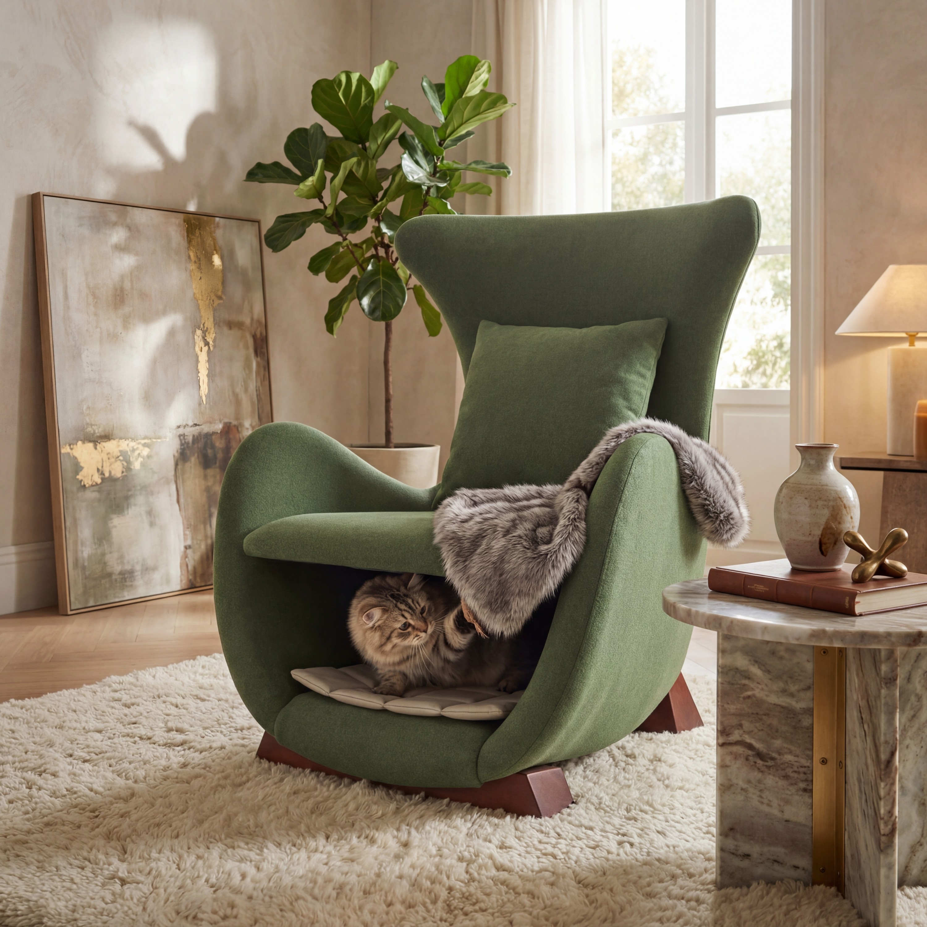Modern Green Polyester Accent Chair With Pet Storage Space - 330 Lbs Capacity, Living Room Lounge Chair, Stylish & Durable Design