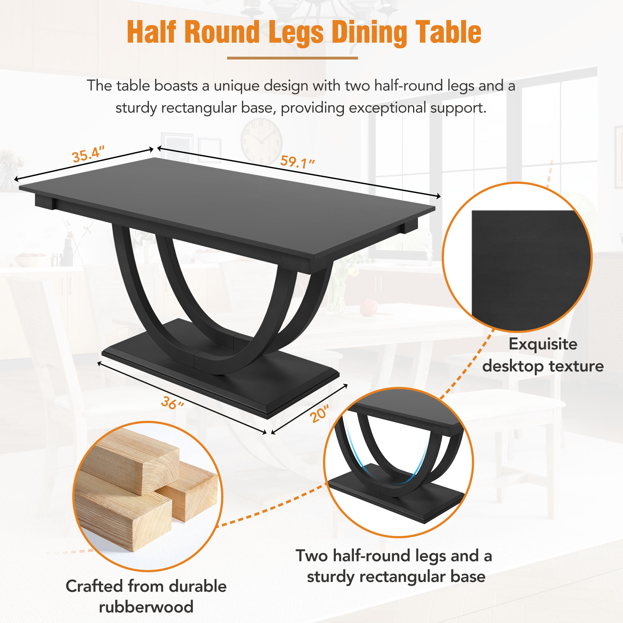 6-Piece Wood Half Round Dining Table Set Kitchen Table Set β photo 4