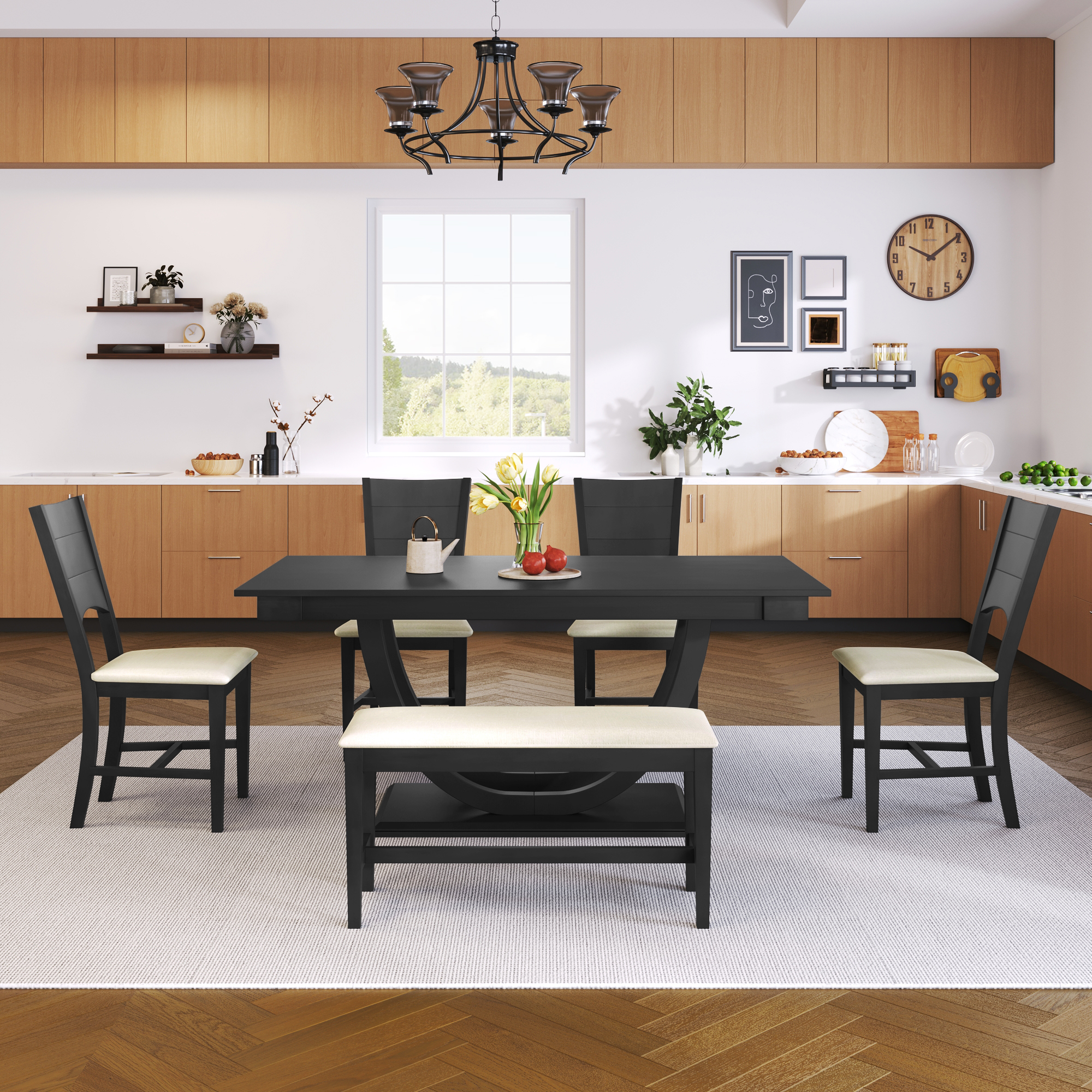 6-Piece Wood Half Round Dining Table Set Kitchen Table Set β photo 5