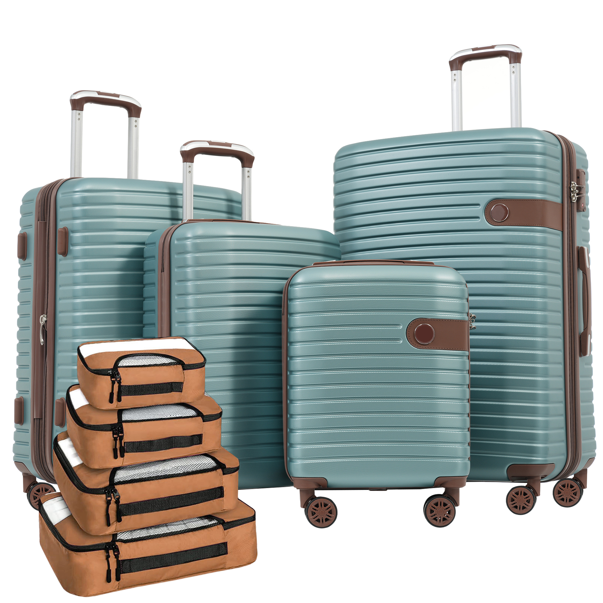4 Piece Luggage Set Suitcase Set, ABS Hard Shell Lightweight Expandable Travel Luggage With 4 Packing Cubes, TSA Lock, Spinner Wheels For Men Women 16 20 24 28