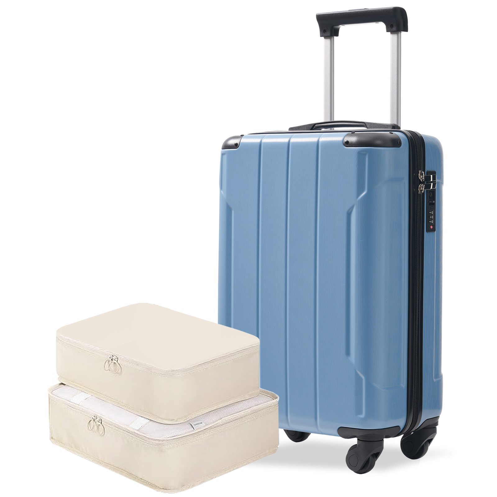 20-Inch Hardshell Carry-On Luggage, Lightweight Durable ABS Suitcase With Spinner Wheels, Built-in TSA Lock, 2 Packing Cubes, Blue-gray