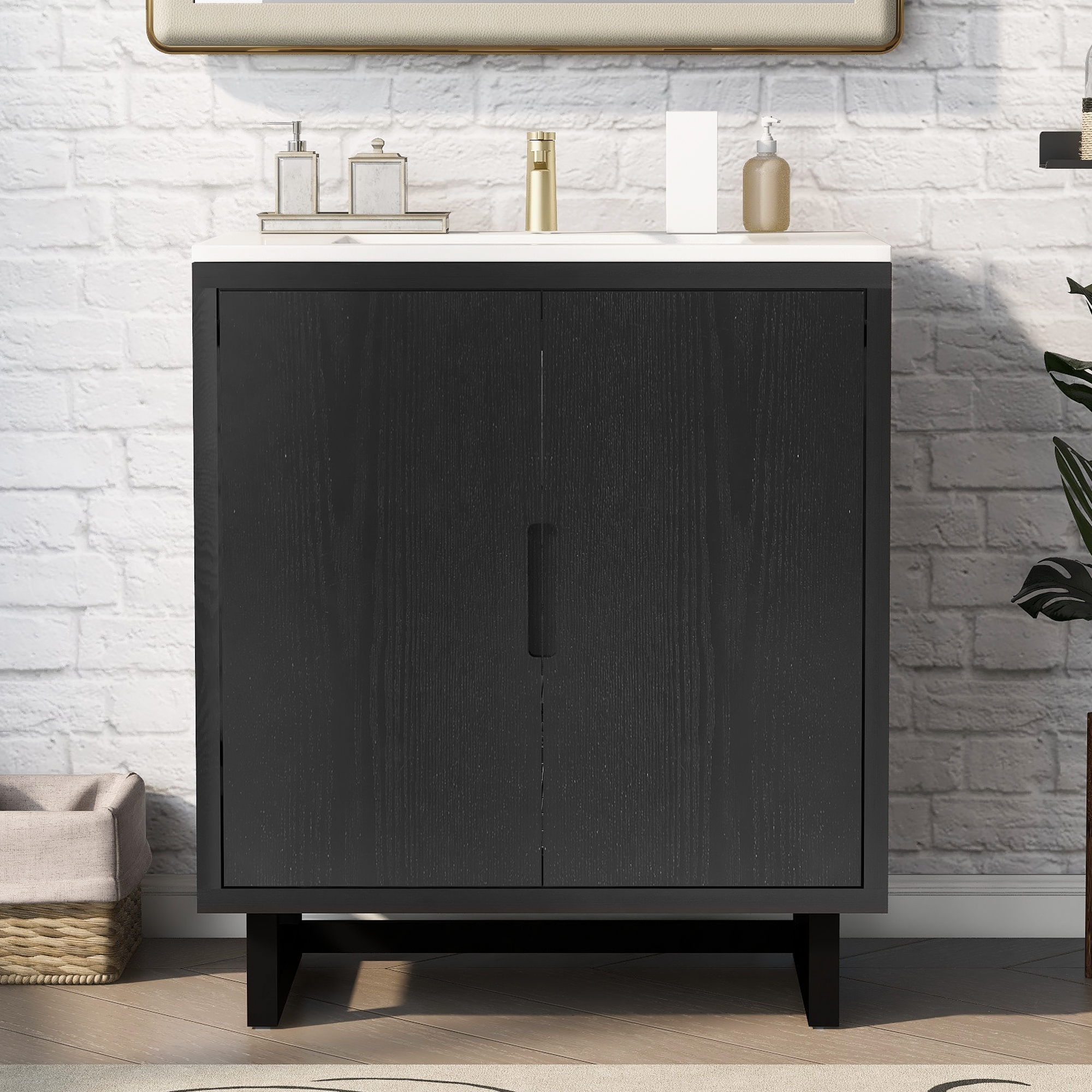 30 Bathroom Vanity Set With Sink, Combo Cabinet, Bathroom Storage Cabinet, Solid Wood Legs The Same With SV000008AAB-1