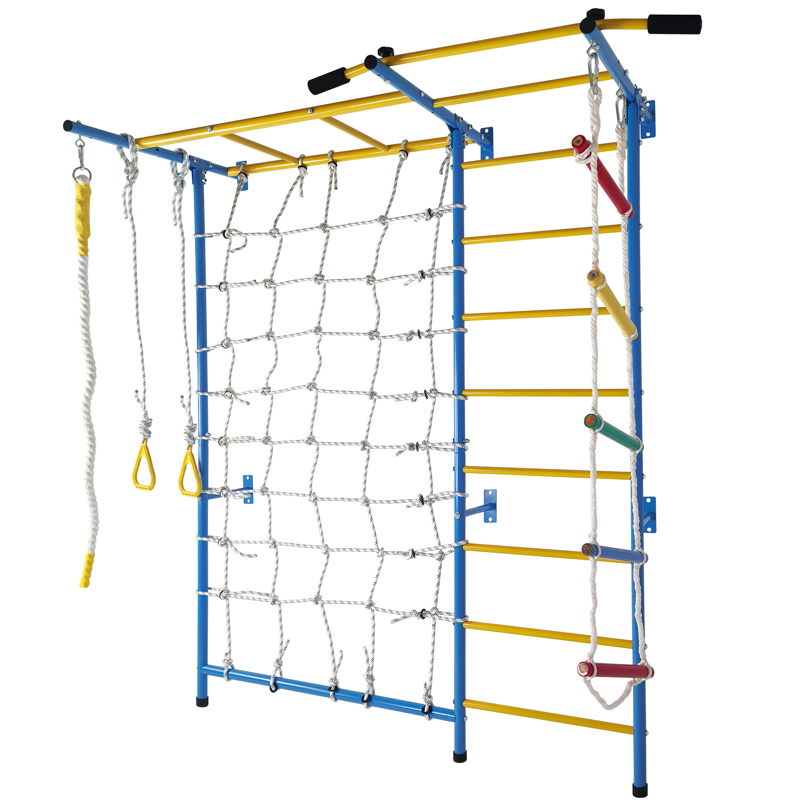 7 In 1 Indoor Playground Laddeer Wall Gym With Monkey Bars,Rope Ladder,Rope Wall, Pull-up Bar, Wall Ladder, Rope, And Gymnastic Rings 4