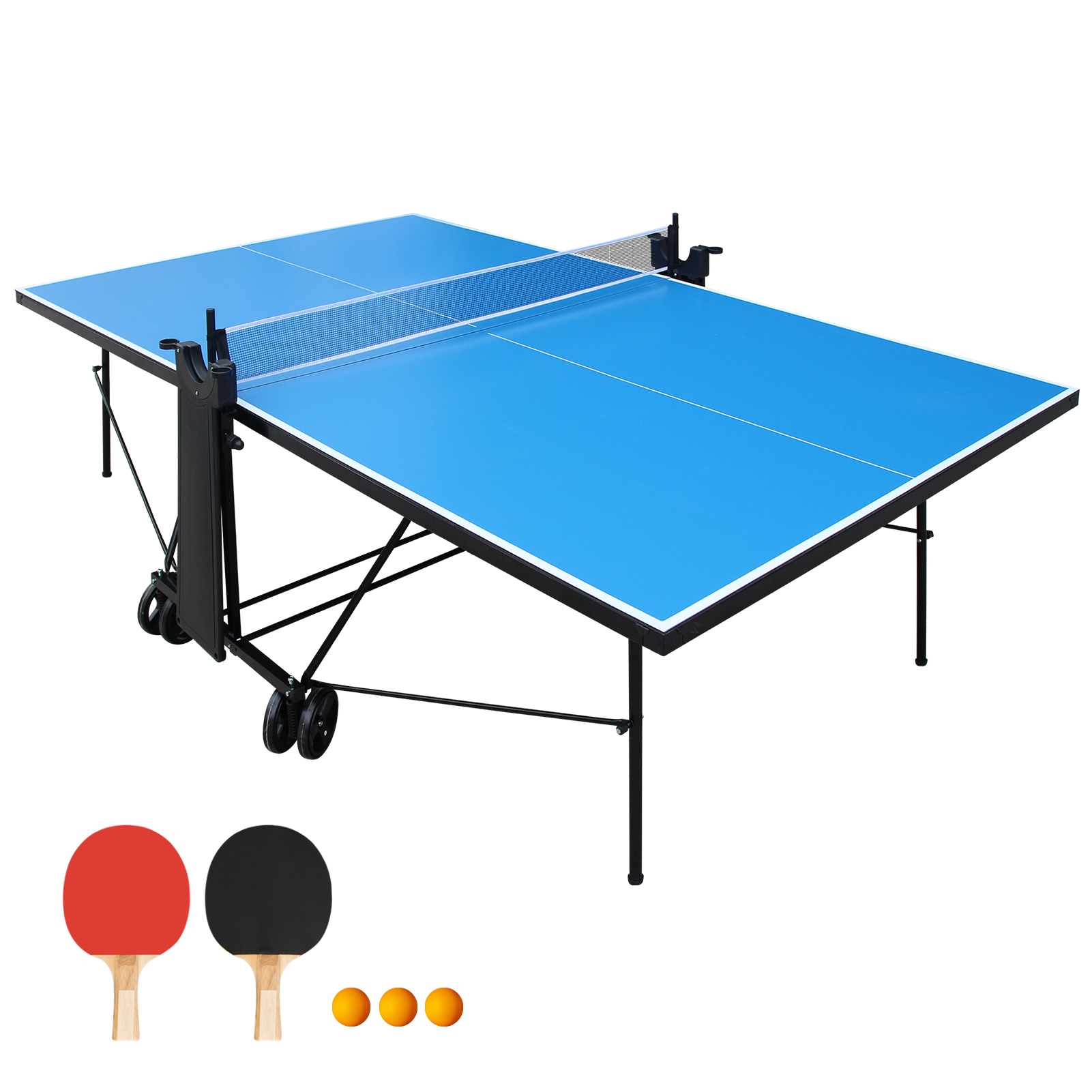 Offical Size Outdoor Table Tennis Table Foldable & Portable Ping Pong Table Set For Indoor Games With Net, 2 Table Tennis Paddles And 3 Balls