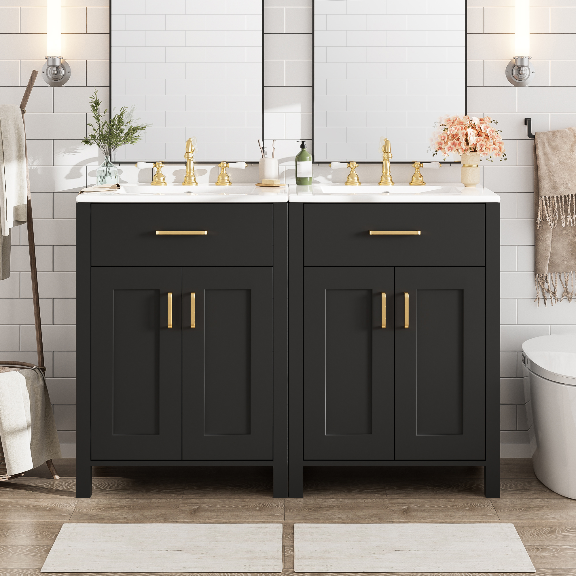 Modern 48-Inch Bathroom Vanity With Ceramic Sink, Soft-Close Doors, Flip Drawer, Double-Layer Door Shelves, Elegant Storage Solution
