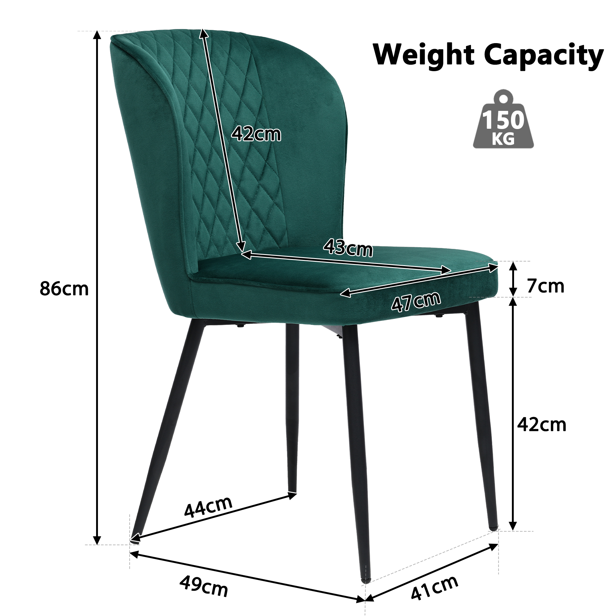 Velvet Dining Chair 2 Pcs , Dark Green, Modern Vanity Kitchen Accent Occasional — image 2