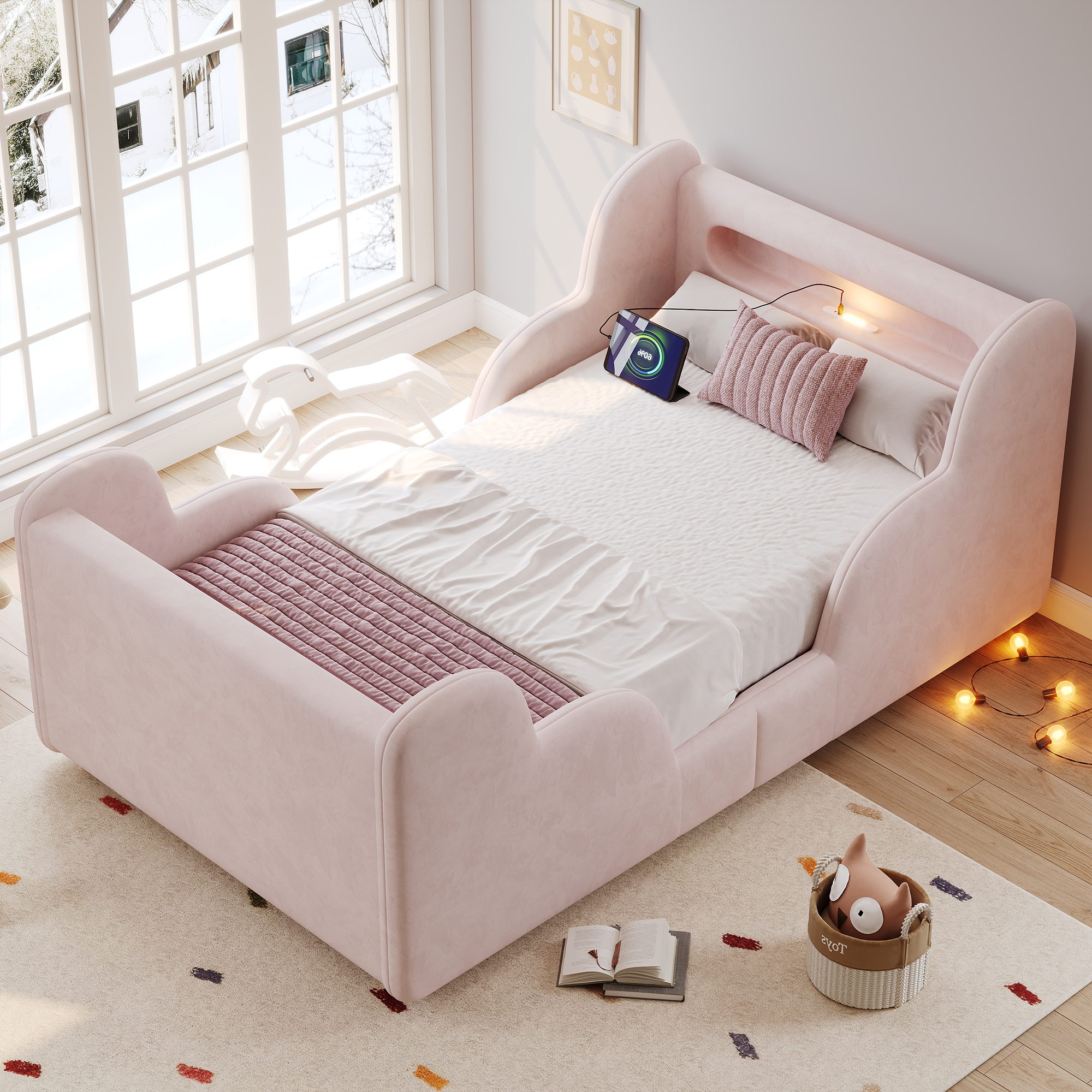 Toddler Bed 3ft Single 90 X 190cm With LED Headboard Light, Upholstered Kids — image 4