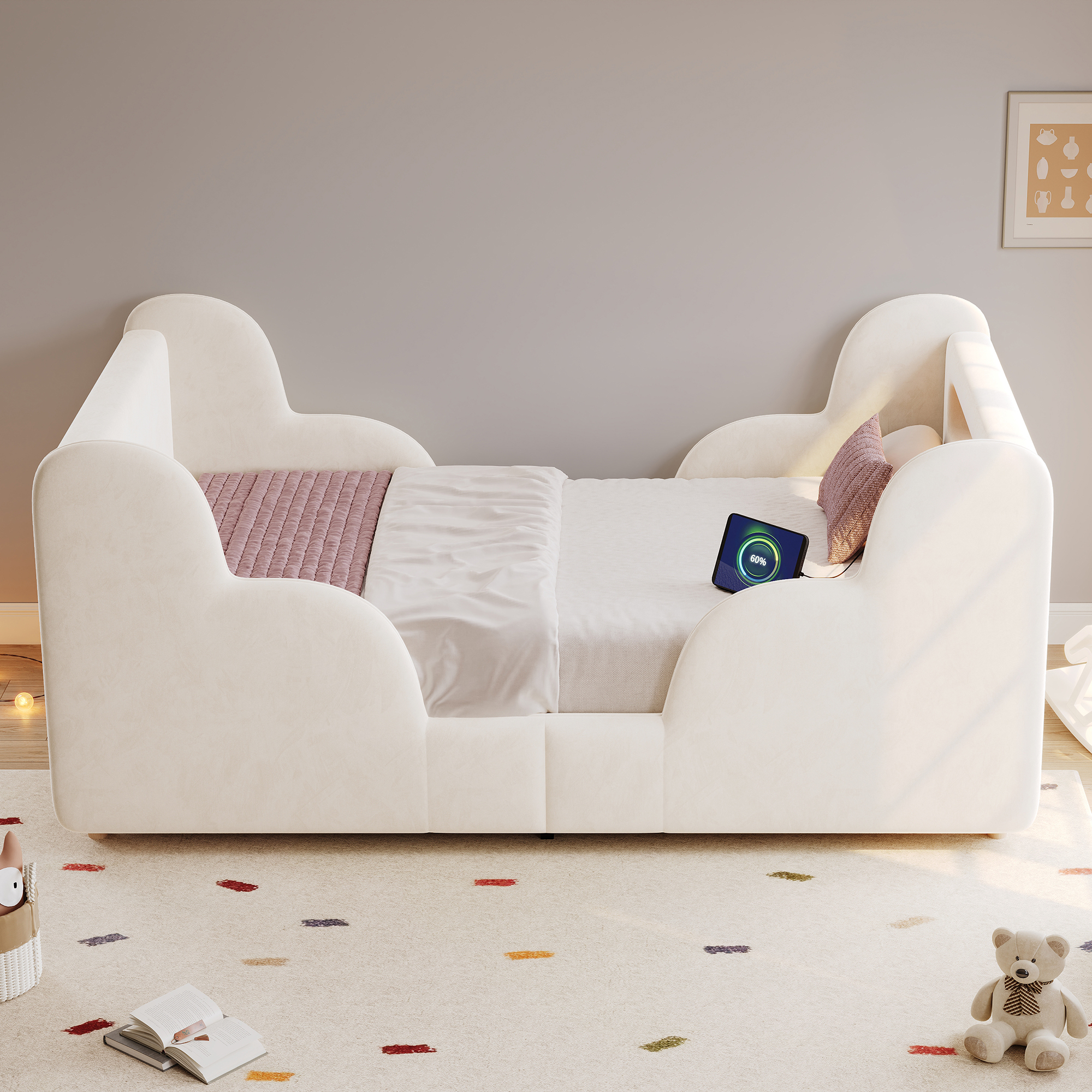 Toddler Bed 3ft Single 90 X 190cm With LED Headboard Light, Upholstered Kids — image 2