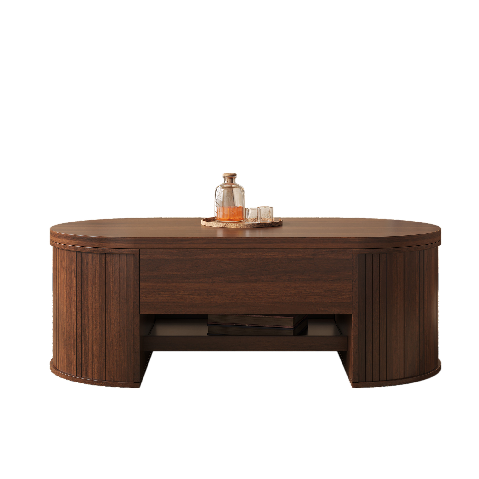 Lift-Top Coffee Table, Coffee Table With Curved Wooden Sides, Extendable Shelf, Lift-Up Tabletop, Multifunctional Living Room Furniture