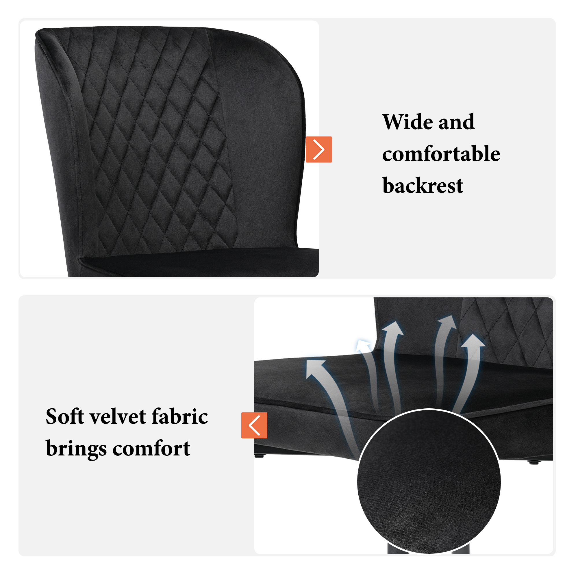 Velvet Dining Chair 2 Pcs , Black, Modern Vanity Kitchen Accent Occasional — image 2