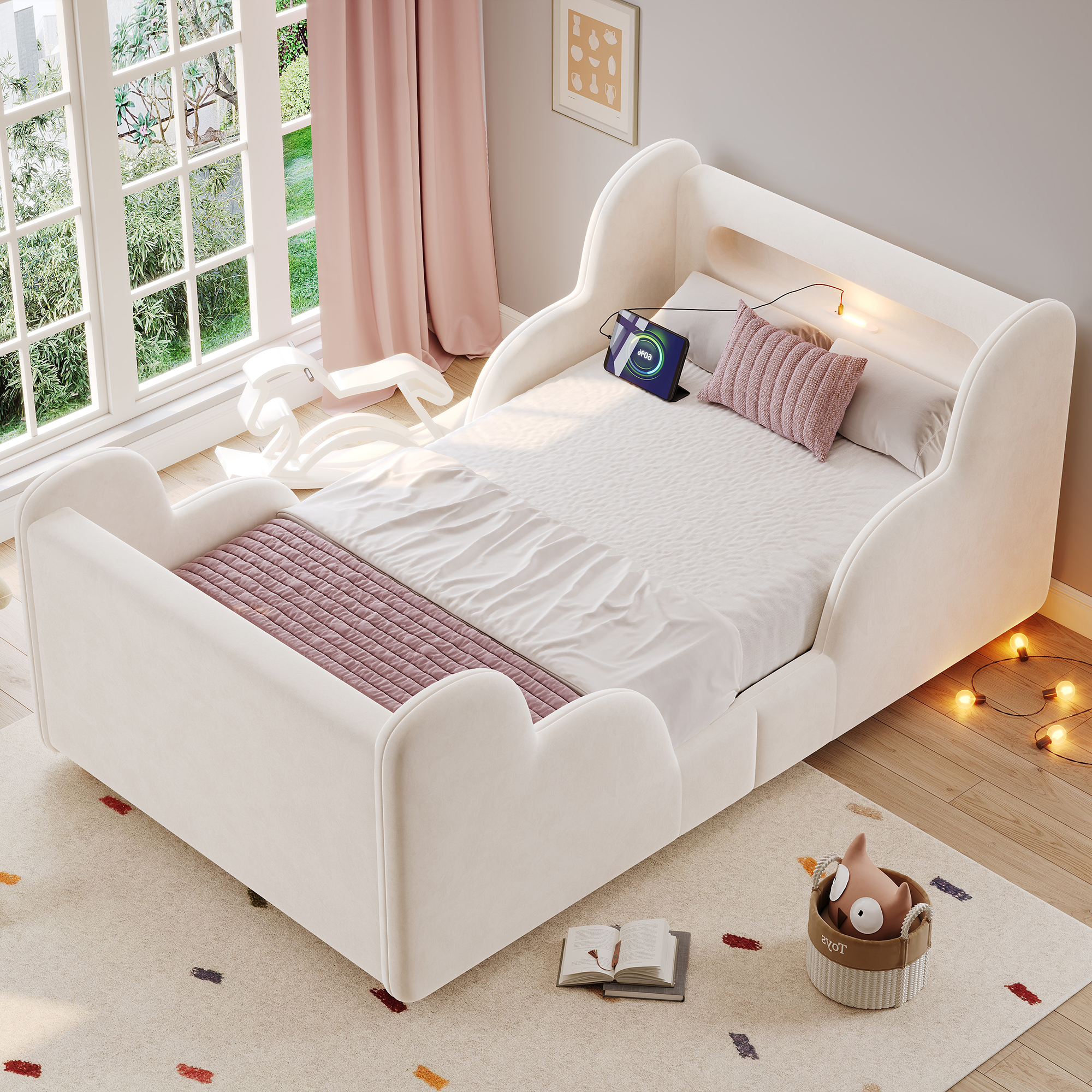 Toddler Bed 3ft Single 90 X 190cm With LED Headboard Light, Upholstered Kids — image 5