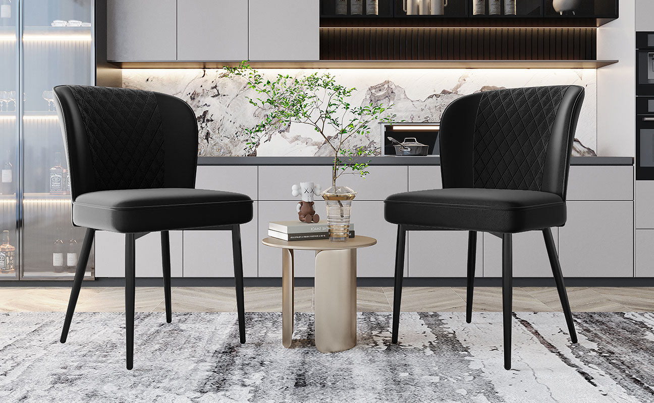 Velvet Dining Chair 2 Pcs , Black, Modern Vanity Kitchen Accent Occasional — image 5