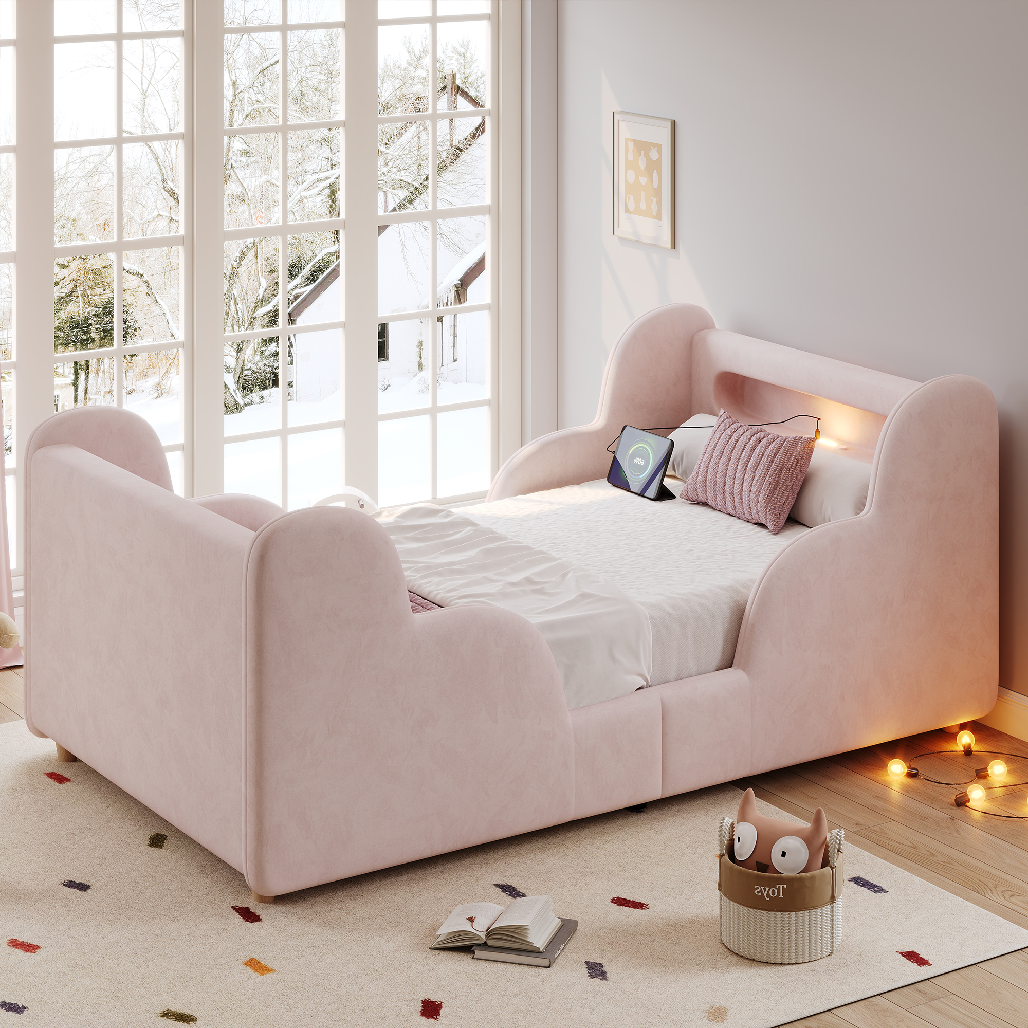 Toddler Bed 3ft Single 90 X 190cm With LED Headboard Light, Upholstered Kids — image 5
