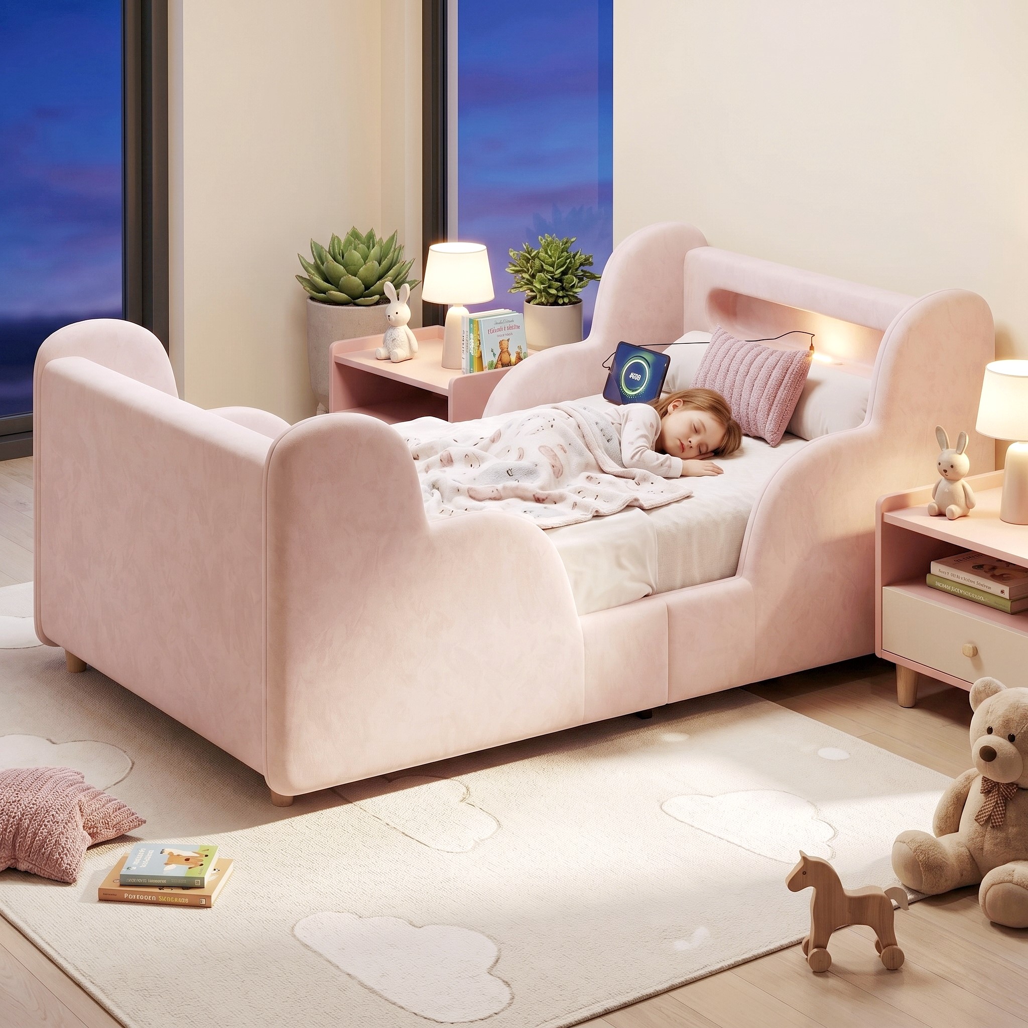 Toddler Bed 3ft Single 90 X 190cm With LED Headboard Light, Upholstered Kids — image 2