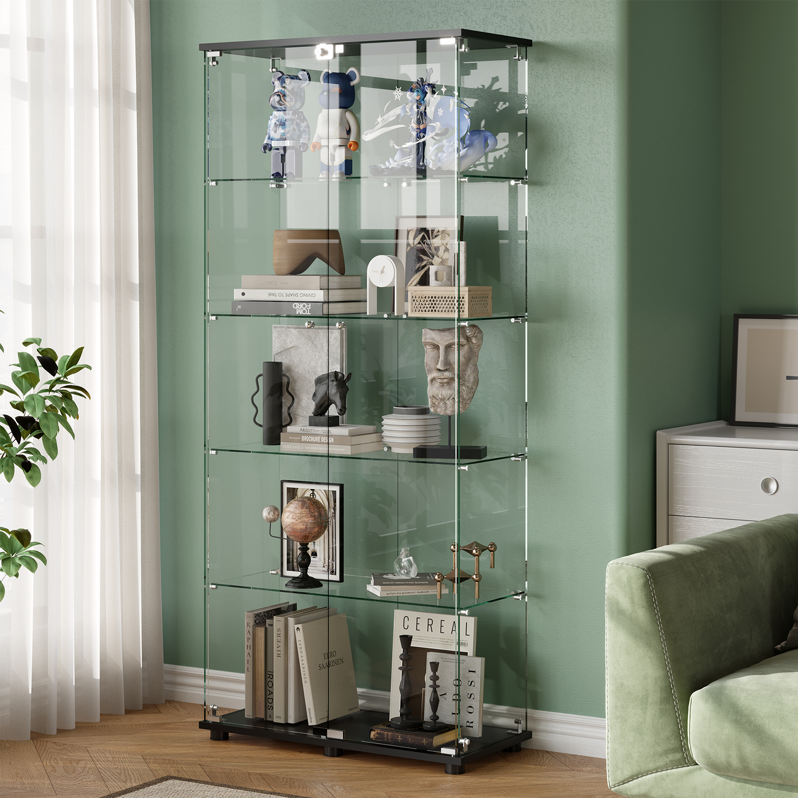 Glass Display Cabinet Bookshelf