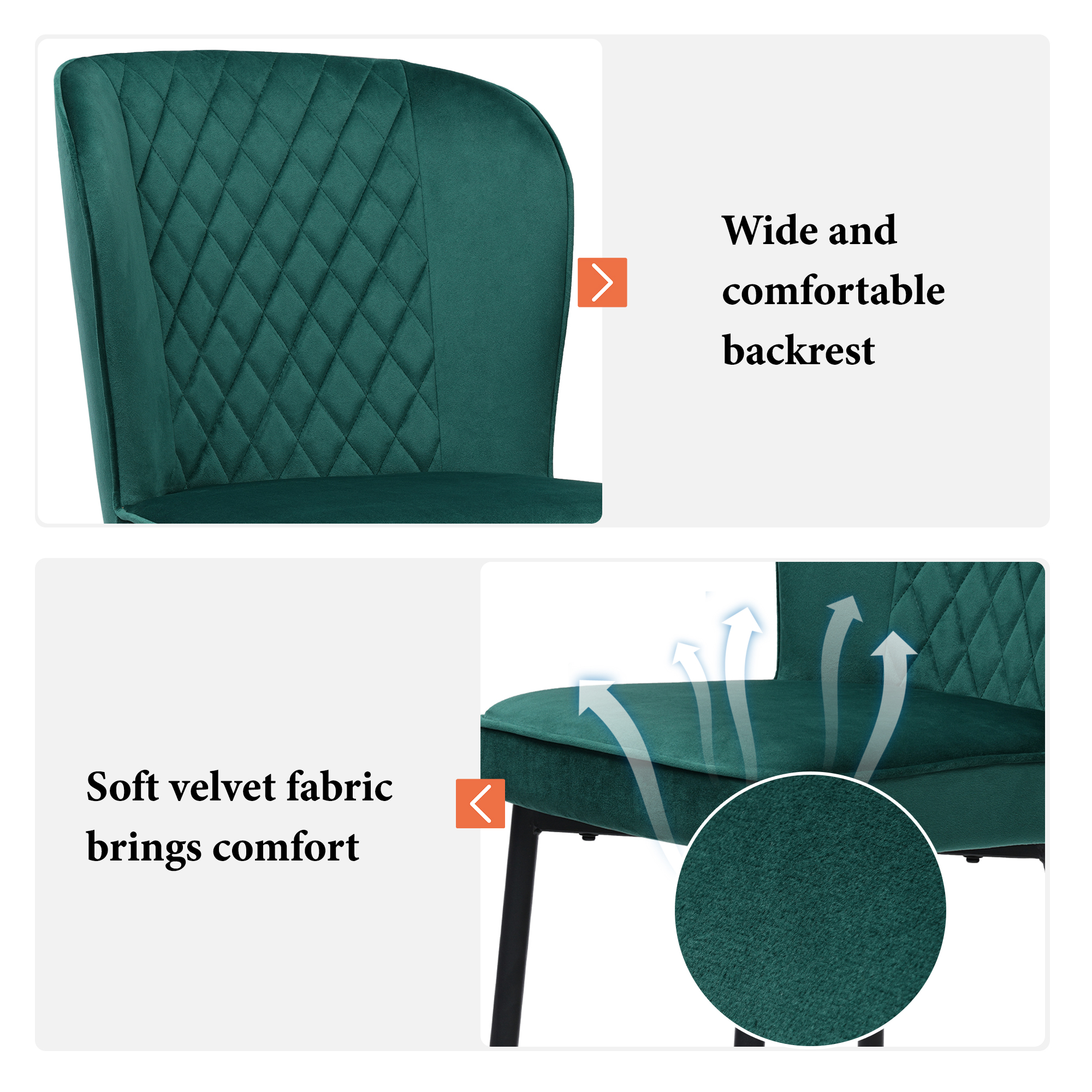 Velvet Dining Chair 2 Pcs , Dark Green, Modern Vanity Kitchen Accent Occasional — image 4