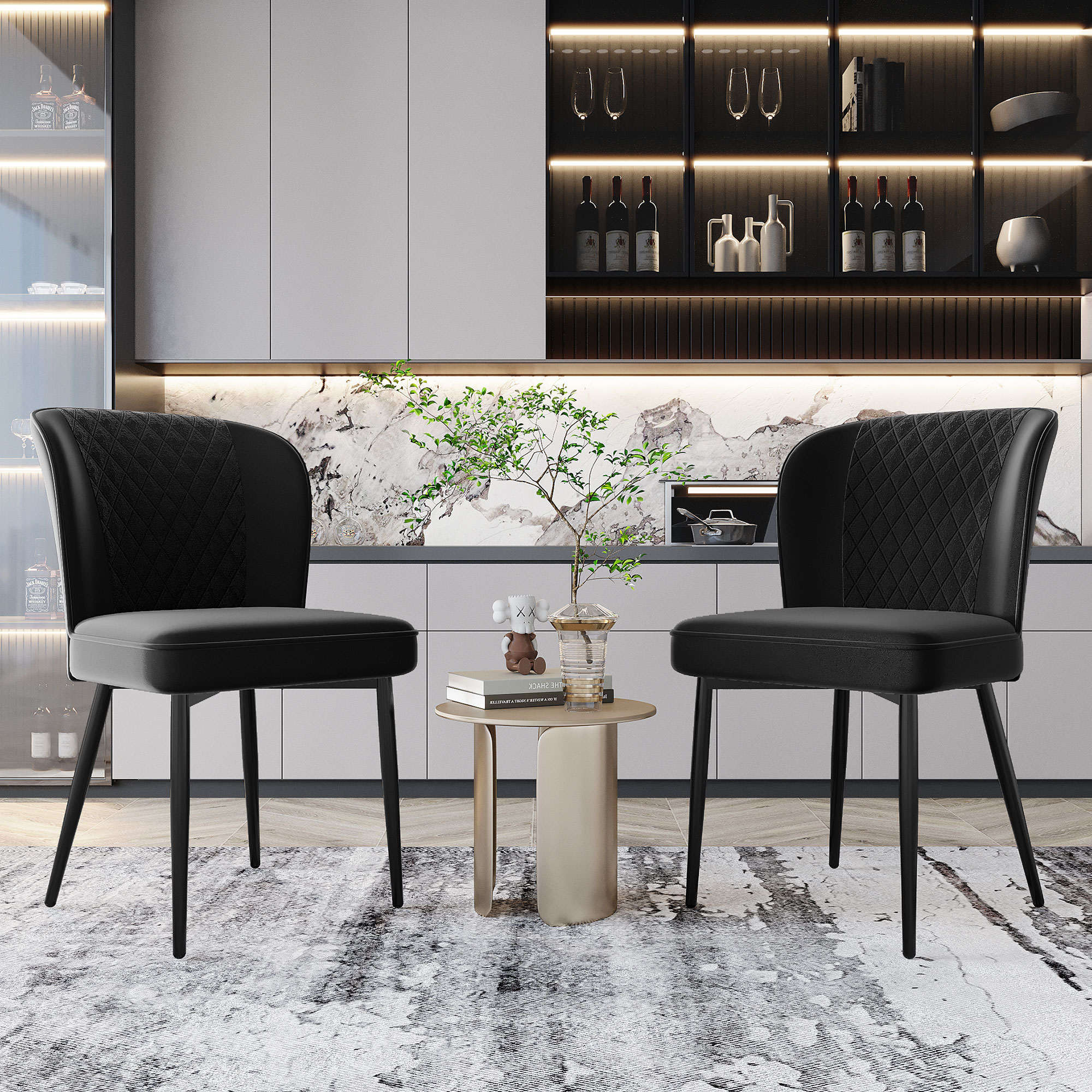 Velvet Dining Chair 2 Pcs , Black, Modern Vanity Kitchen Accent Occasional — image 3