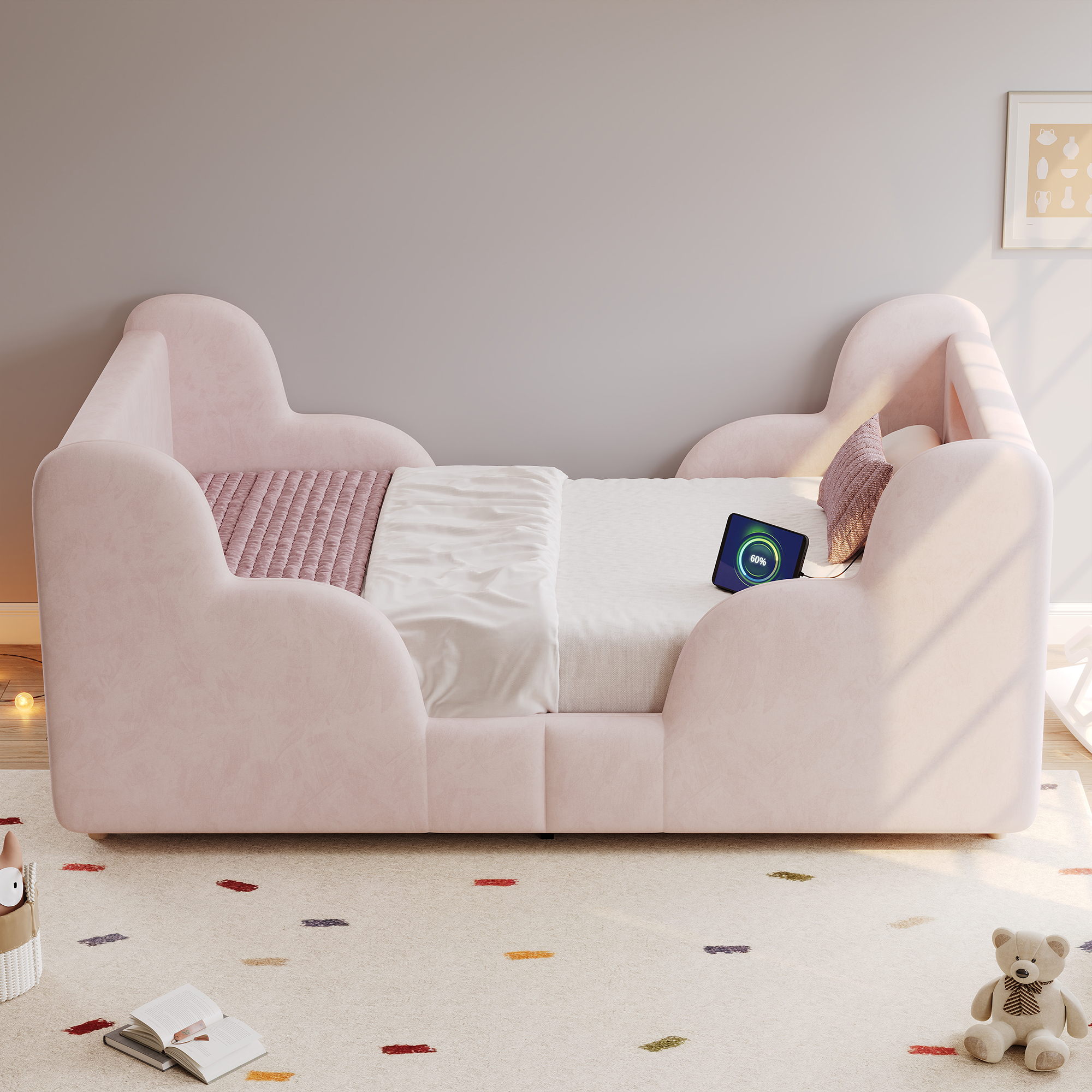Toddler Bed 3ft Single 90 X 190cm With LED Headboard Light, Upholstered Kids — image 3