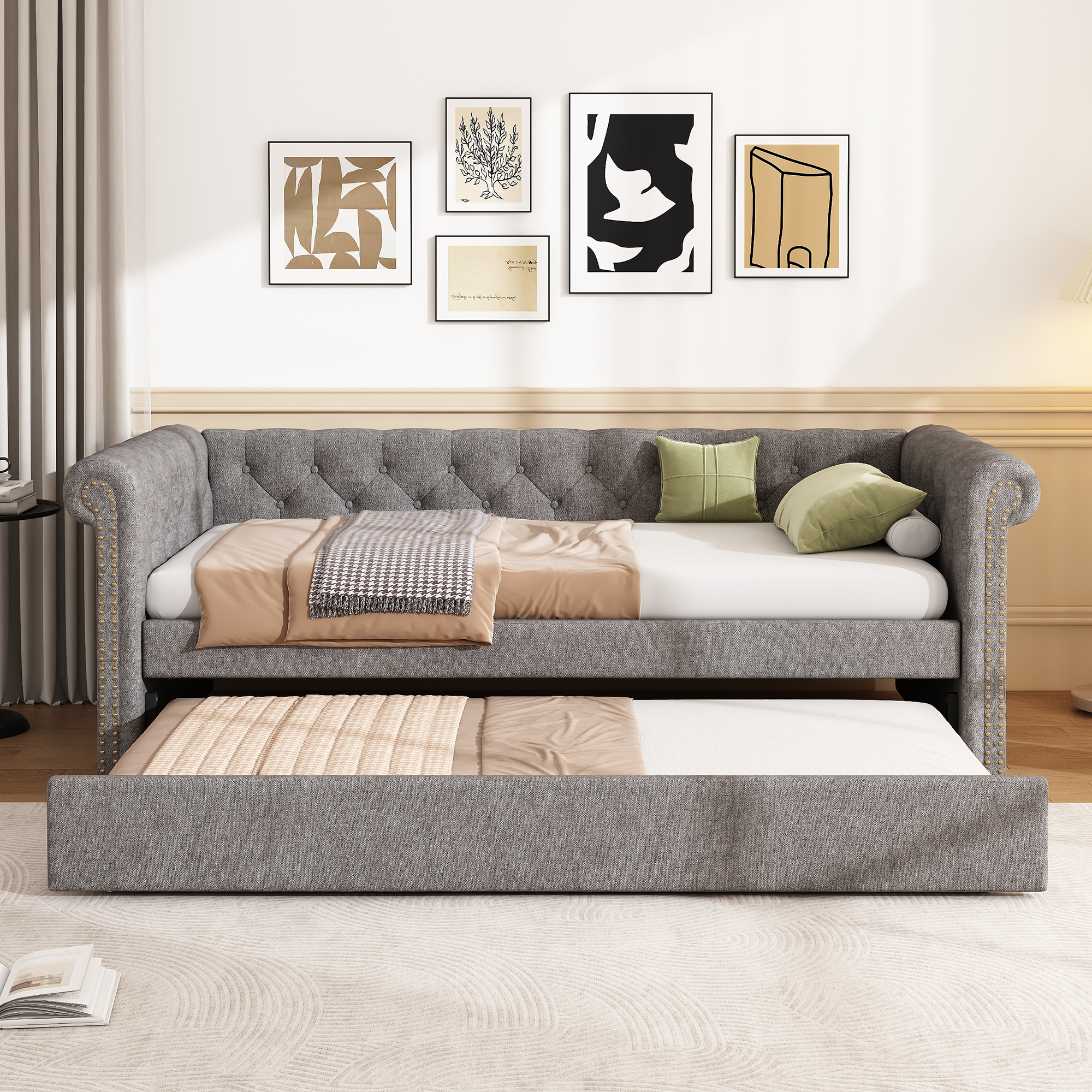 Upholstered Bed, 3FT Single Bed 90x190cm, Daybed Sofa Bed, Modern Velvet Youth Bed, For Adults & Teenagers, Easy Assembly, Velvet, Grey