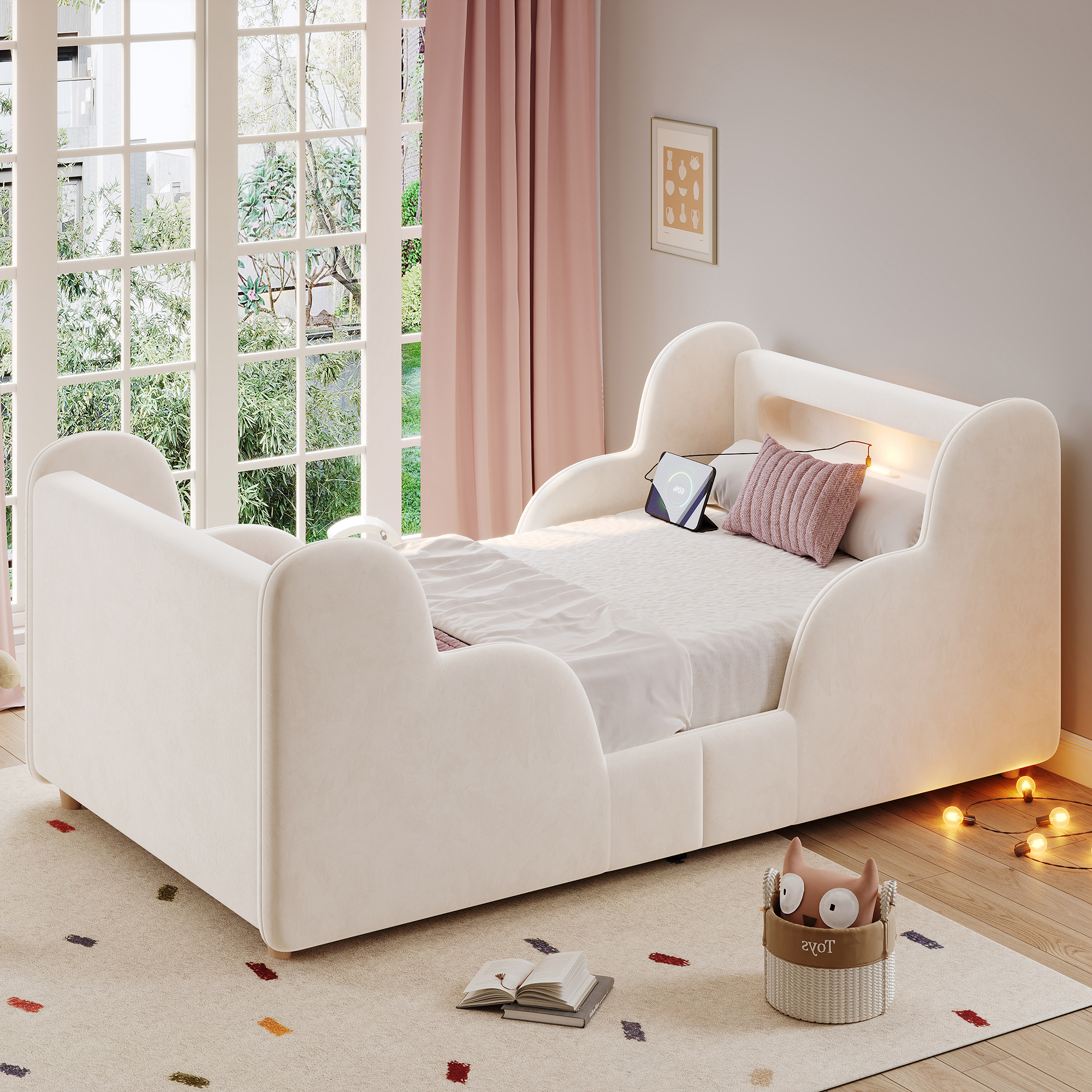 Toddler Bed 3ft Single 90 X 190cm With LED Headboard Light, Upholstered Kids — image 4