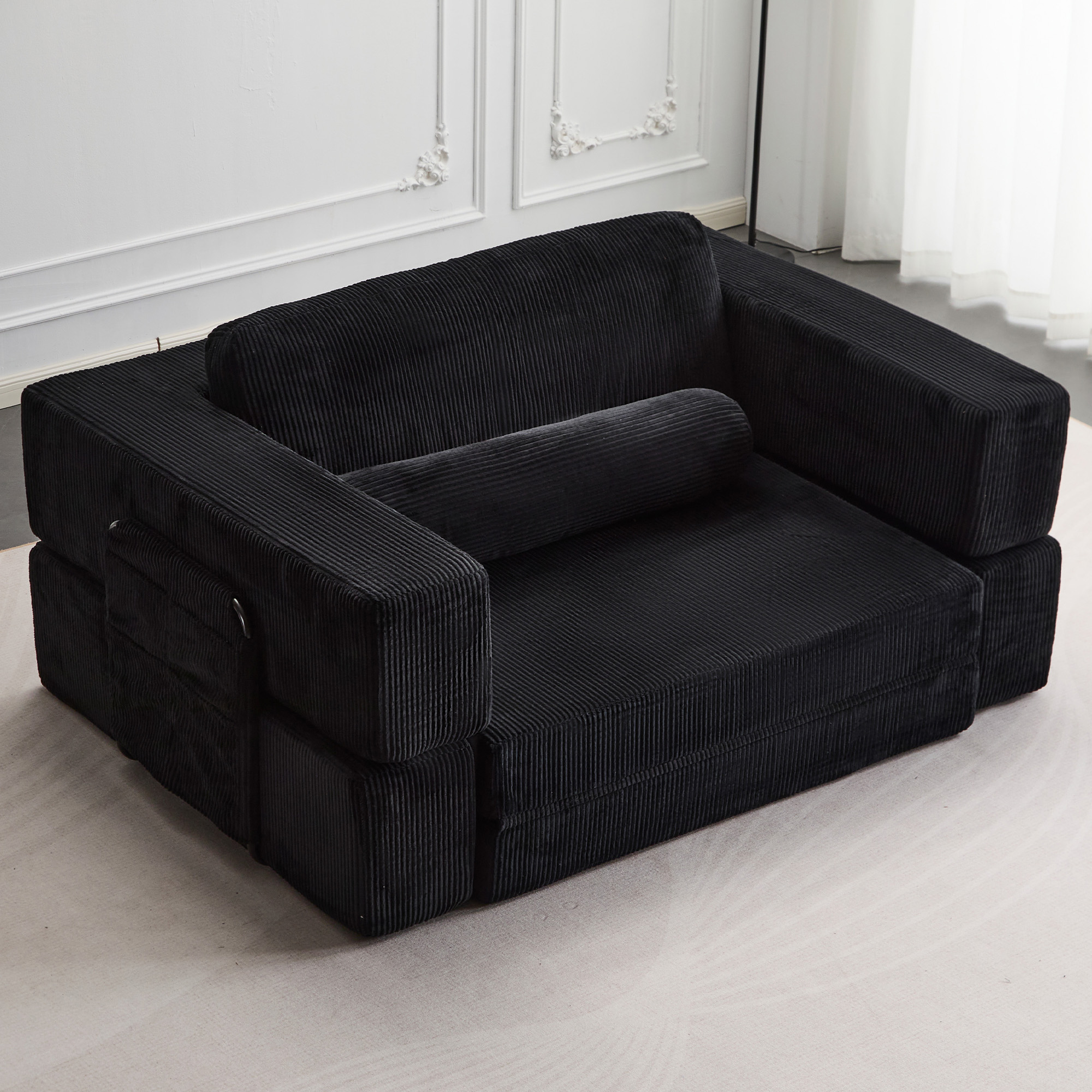 Foldable Castle Sofa Modular PlayCouchfor Living Room & Bedroom Instant Expansion Comfortable &Creative Design Furniture Seater With One Side Seat,Black.