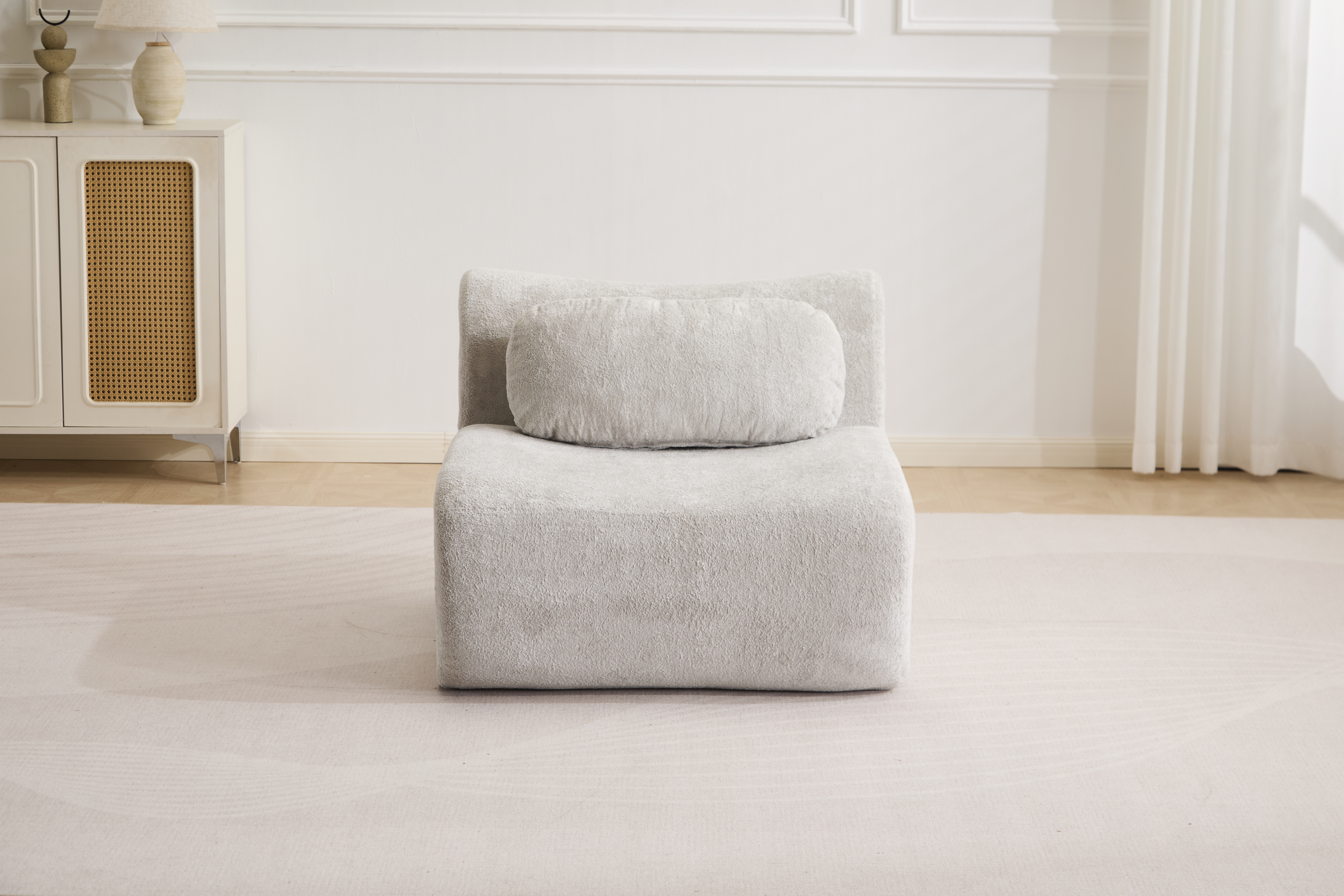 Compression Wave Sofa, Convertible Floor Sofa Bed, DIY Boneless Modular Sectional Sofa, No Assembly Required, Rabbit Velvet Fabric, With 1 Single Sofa,Light-grey