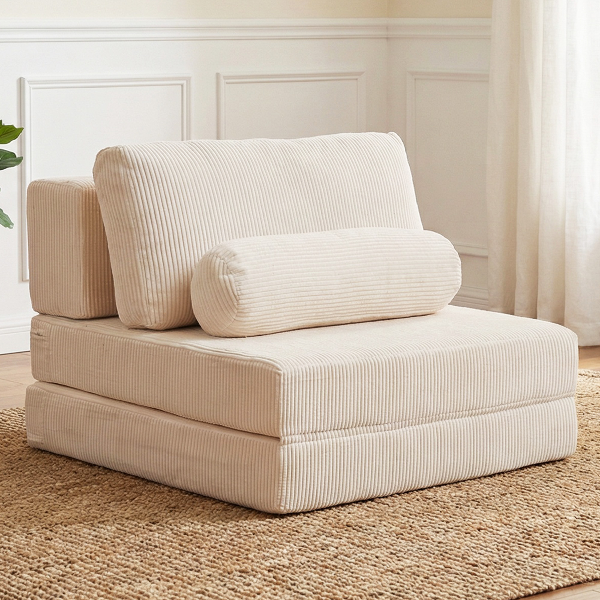 Foldable Castle Sofa Modular PlayCouchfor Living Room & Bedroom Instant Expansion Comfortable &Creative Design Furniture Seater With One Middle Seat,White.