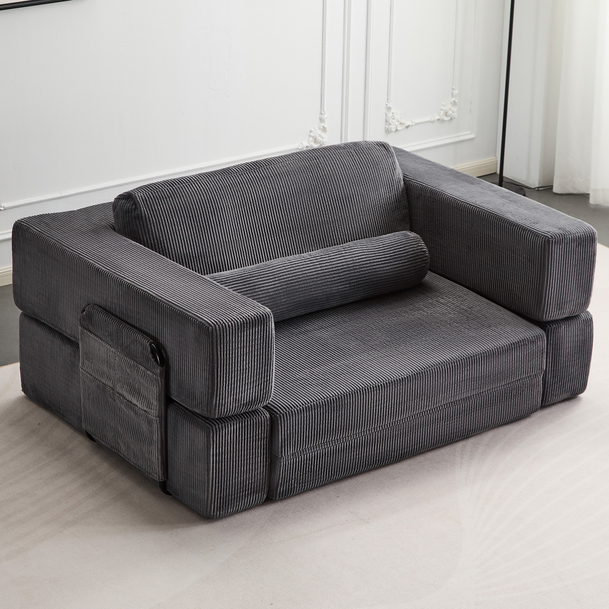 Foldable Castle Sofa Modular PlayCouchfor Living Room & Bedroom Instant Expansion Comfortable &Creative Design Furniture Seater With One Side Seat,Dark-Grey.