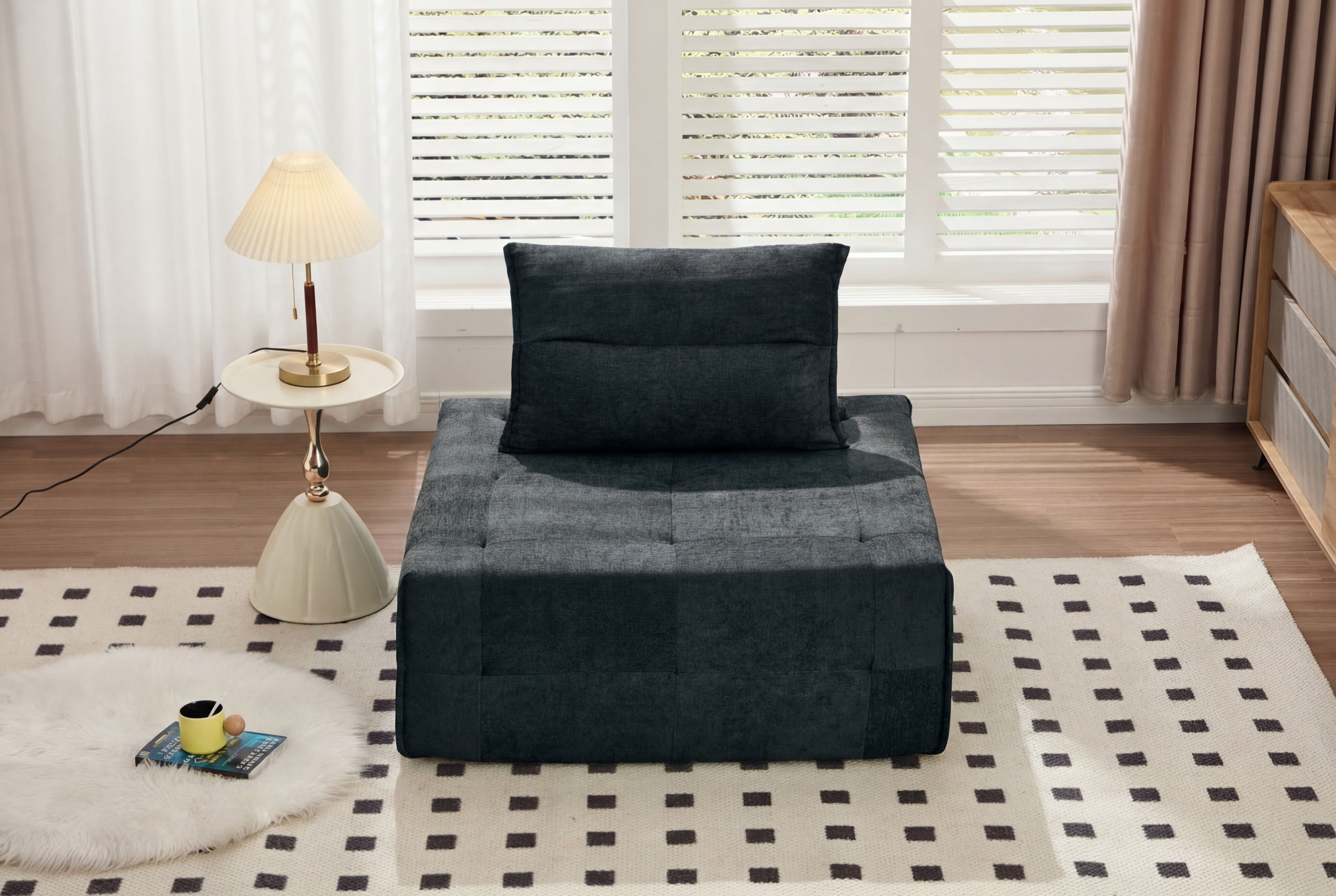 Deep Seat Modular Sectional Sofa With Adjustable Backrest -39.37  Chenille Compressed Couch For Living Room, Bedroom, Lounge  1 Piece  Black.