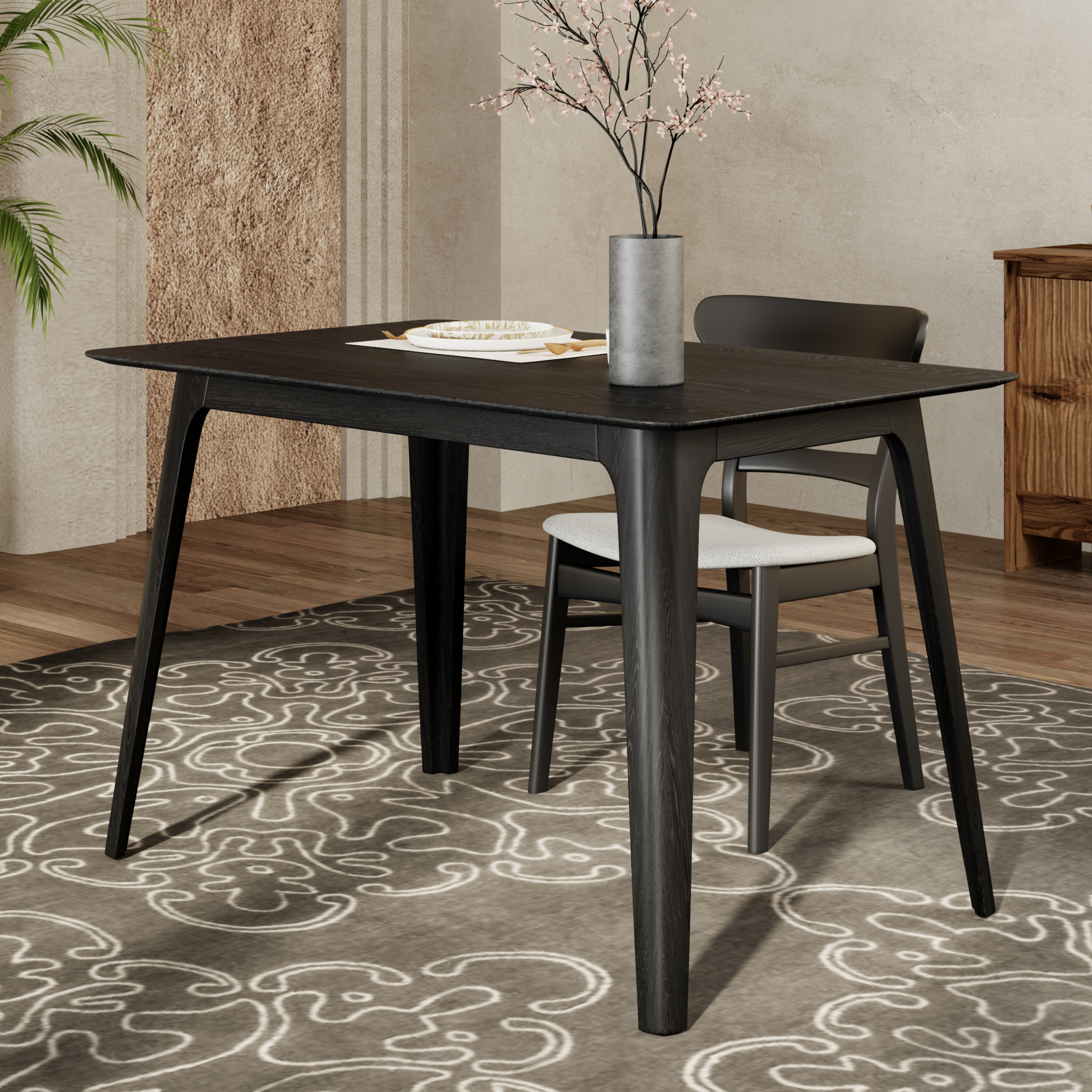Video Dining Table Solid Wood Legs, Black