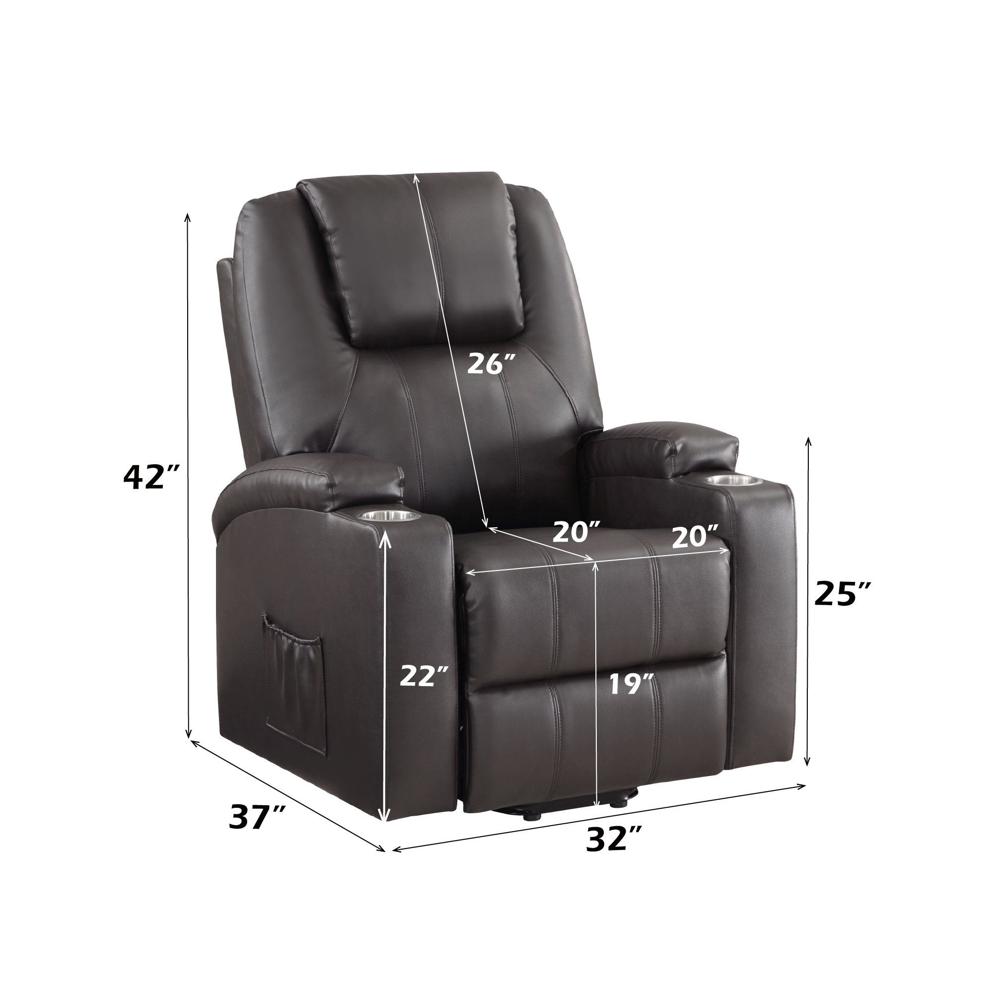 Brown Leather Recliner Aire W Power Lift & Massage — photo 2