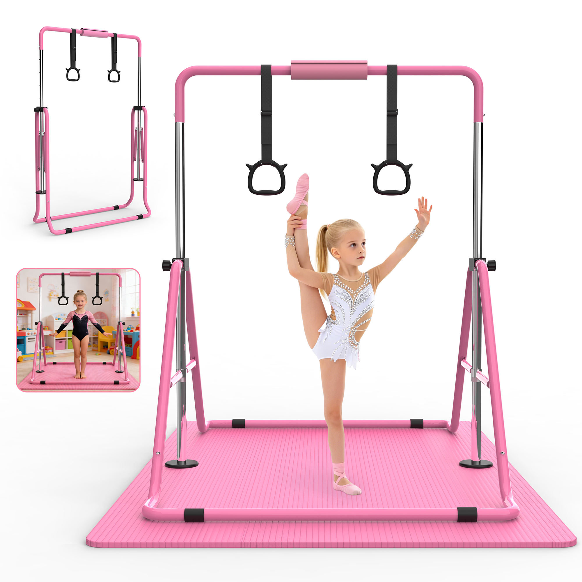Gymnastics Bar For Kids, Gymnastics Horizontal Bar With Adjustable Height Foldab