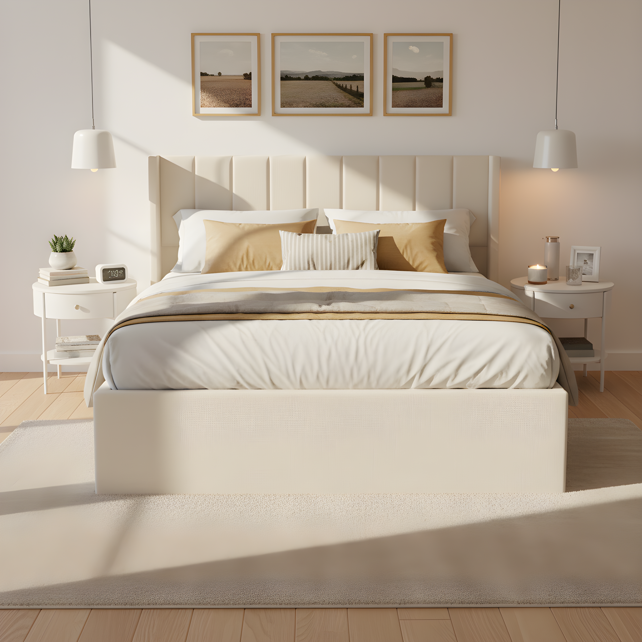 Large-capacity Upholstered Storage Bed With Drawers,Beige,King