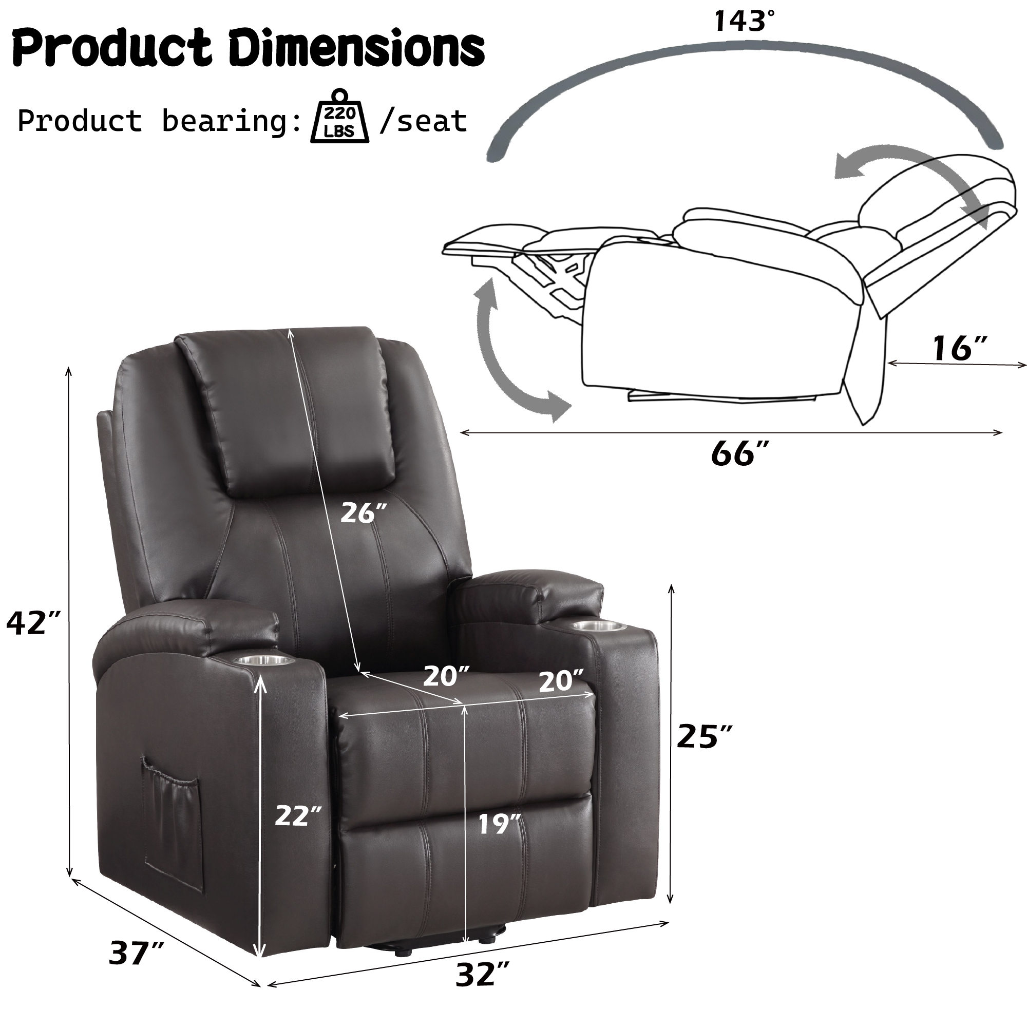 Brown Leather Recliner Aire W Power Lift & Massage — photo 3