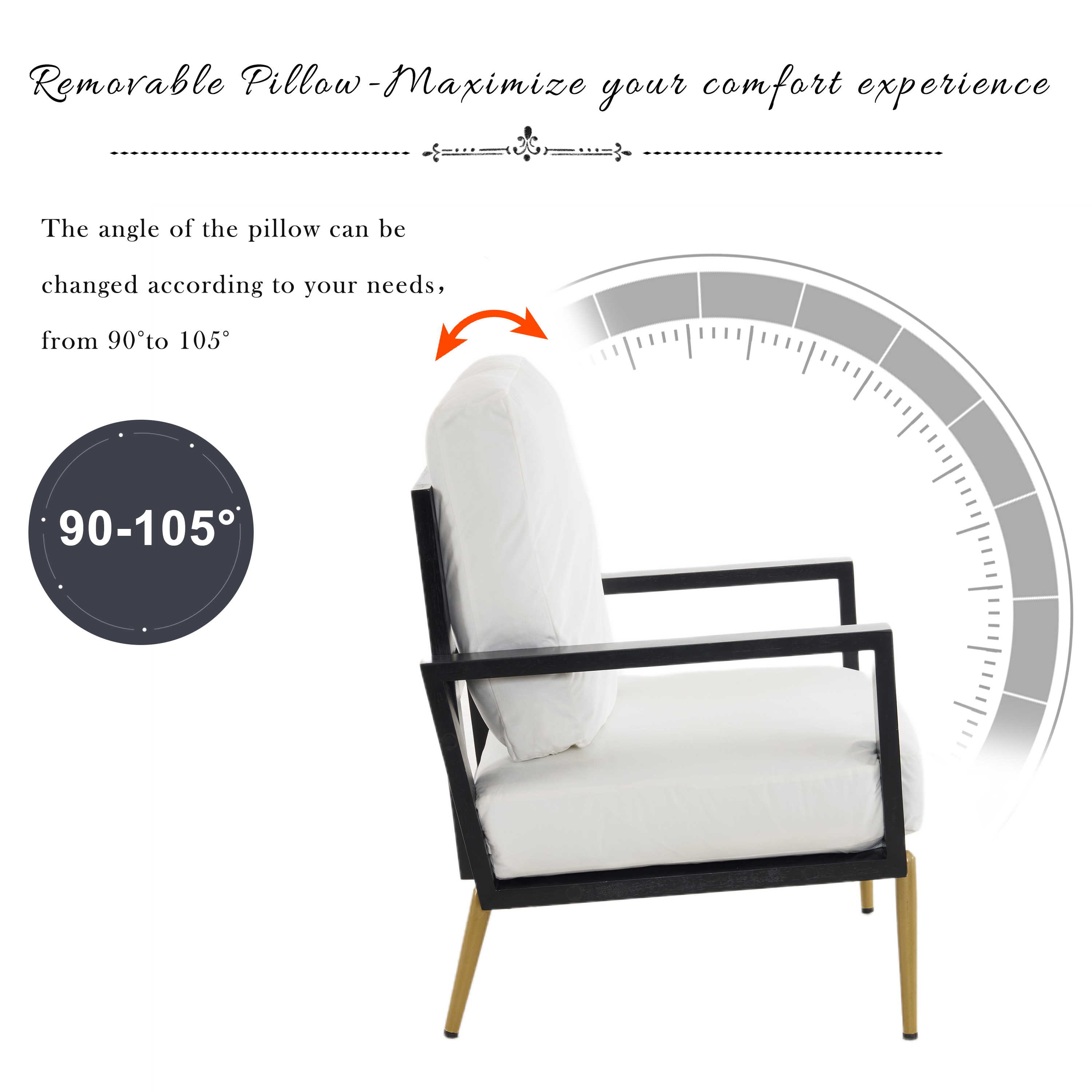 Upholstered  Accent Chair, Velvet Lounge Arm Chair With Solid Wood Frame, Living Room Chairs With Metal Legs For Reading Chair For Balcony, Living Room And Bedroom, White