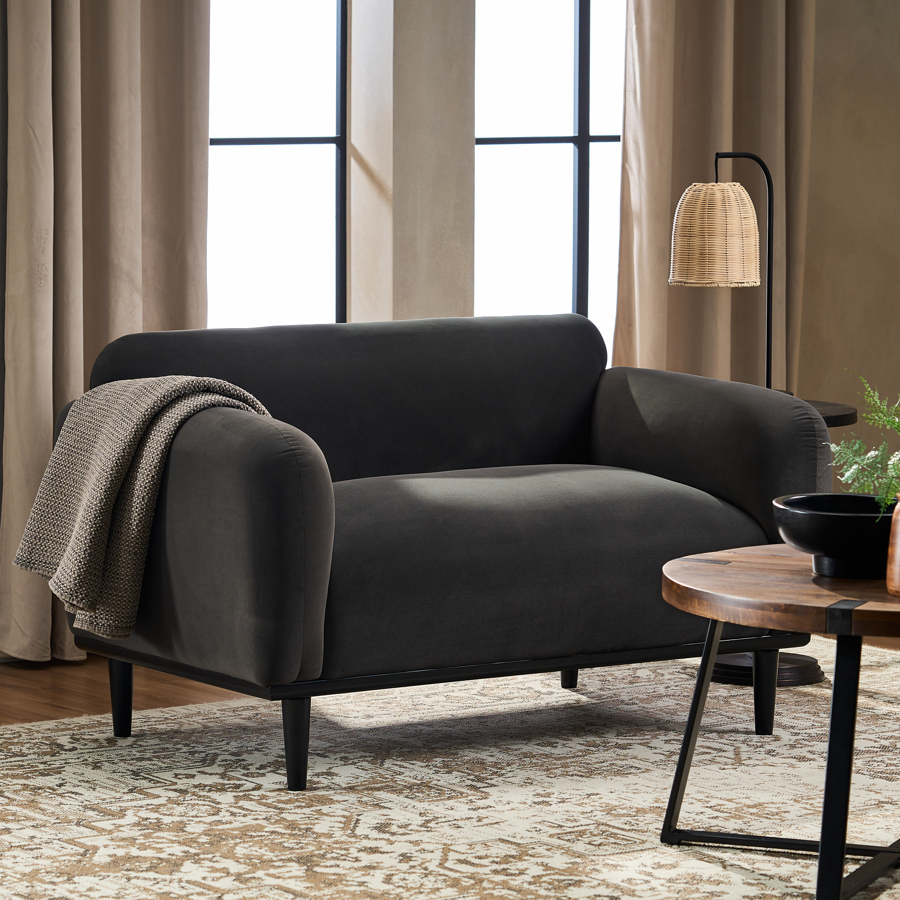 Loveseat Sofa - 50 Dark Gray Upholstered 2-Seater With Black Legs, Comfortable & Stylish For Living Room, Office, Or Reading Nook,Dark Gray