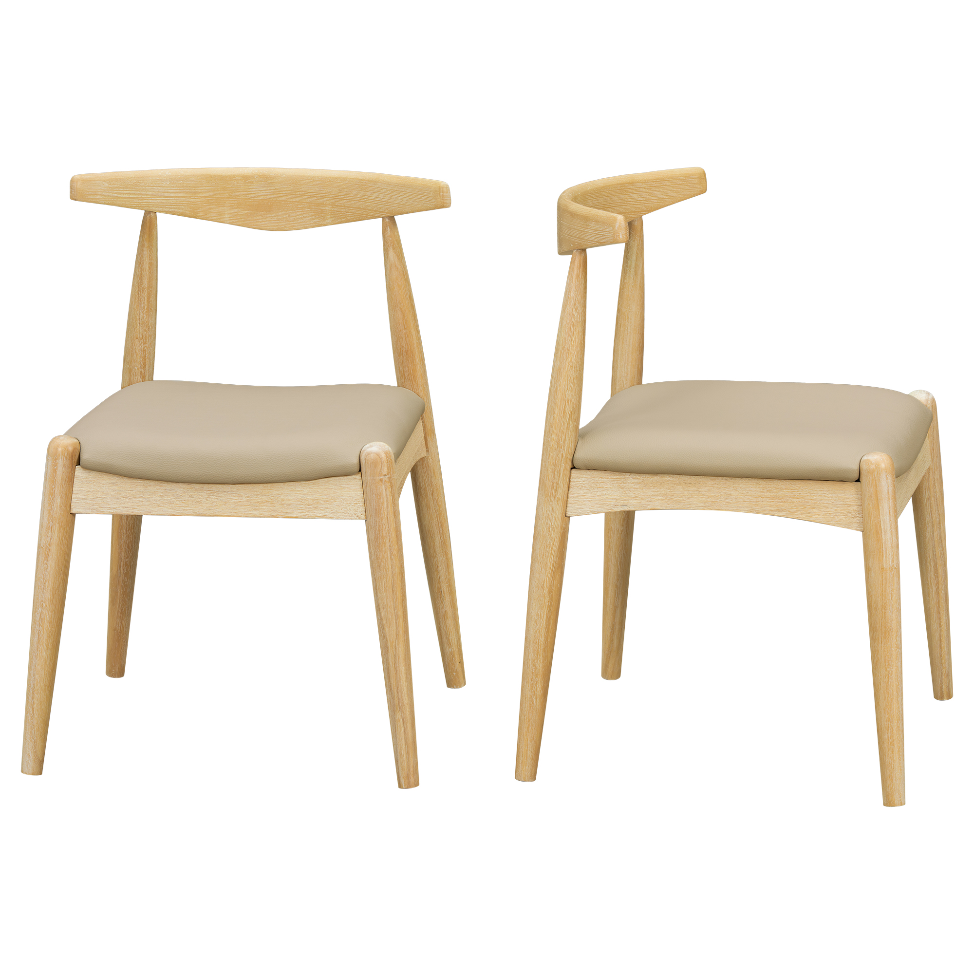Video  Set Of 2 Rubberwood Dining Chairs, Ergonomic Backrest & Faux Leather Upholstery, Natural Light Gray