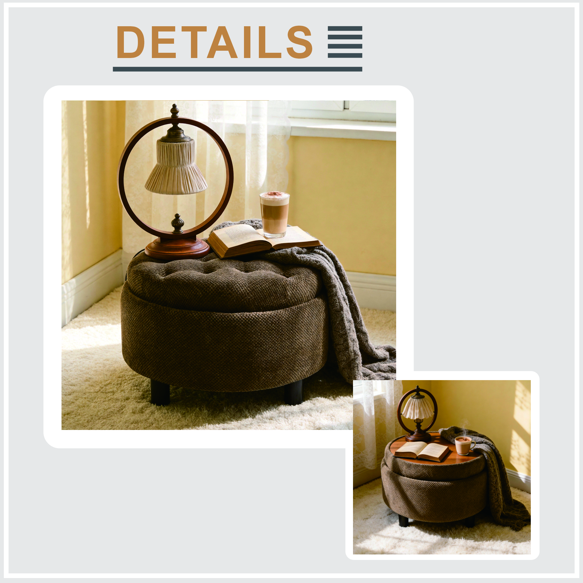 Round Storage Ottoman with Tray, picture 3 of 4