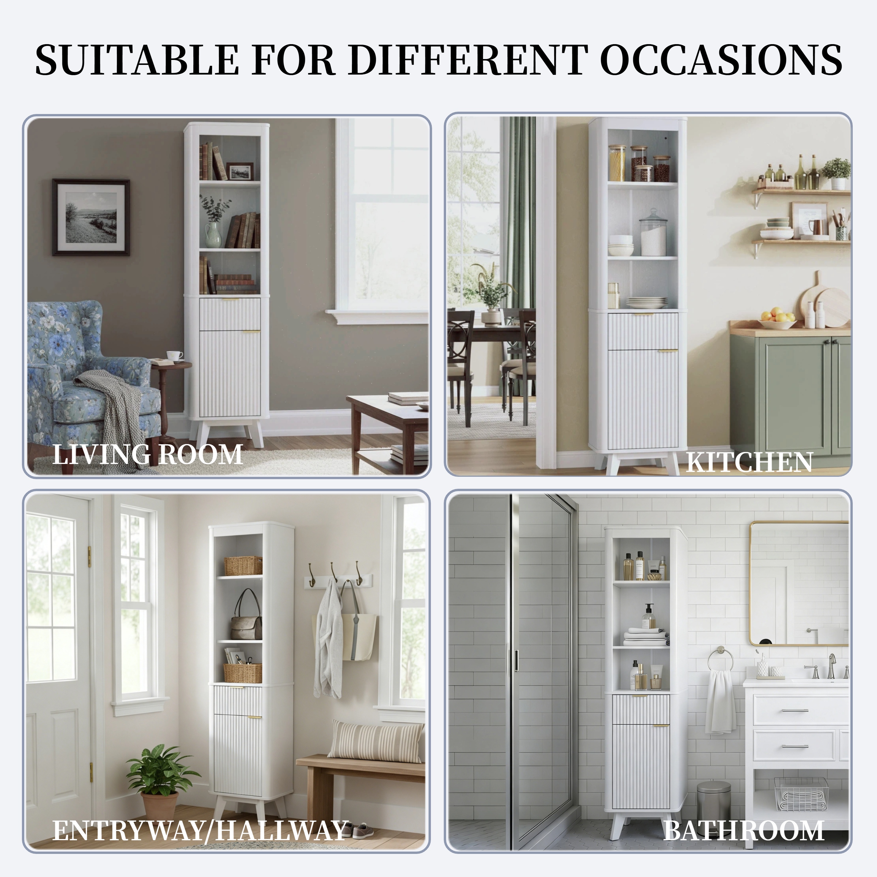 68  H Tall Bathroom Storage Cabinet With  Adjustable Shelves And One Drawer & Door, Storage Cabinet For Bathroom, Living Room, Entryway & Kitchen, White
