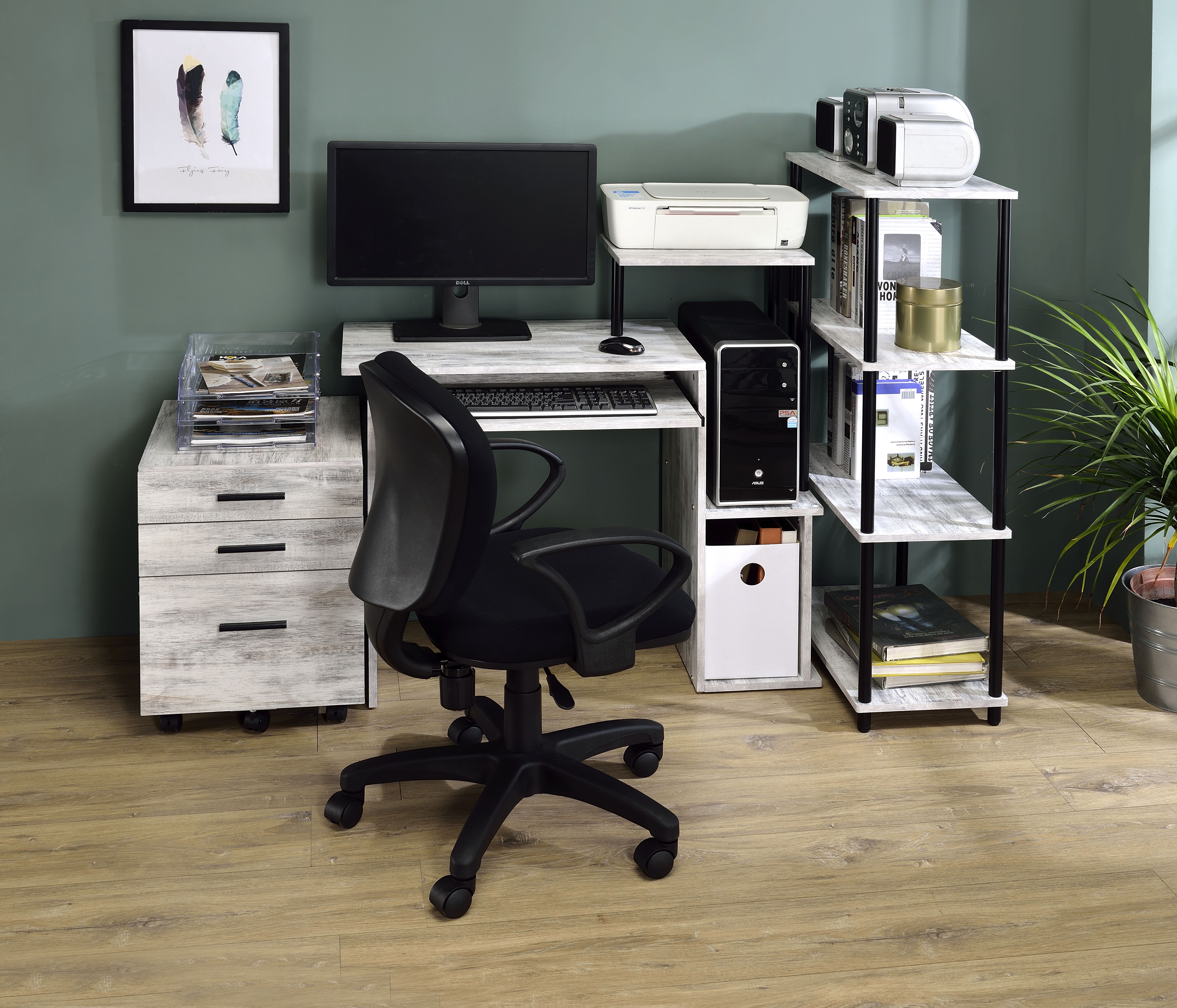 Lyphre Antique White & Black Finish Computer Desk 2
