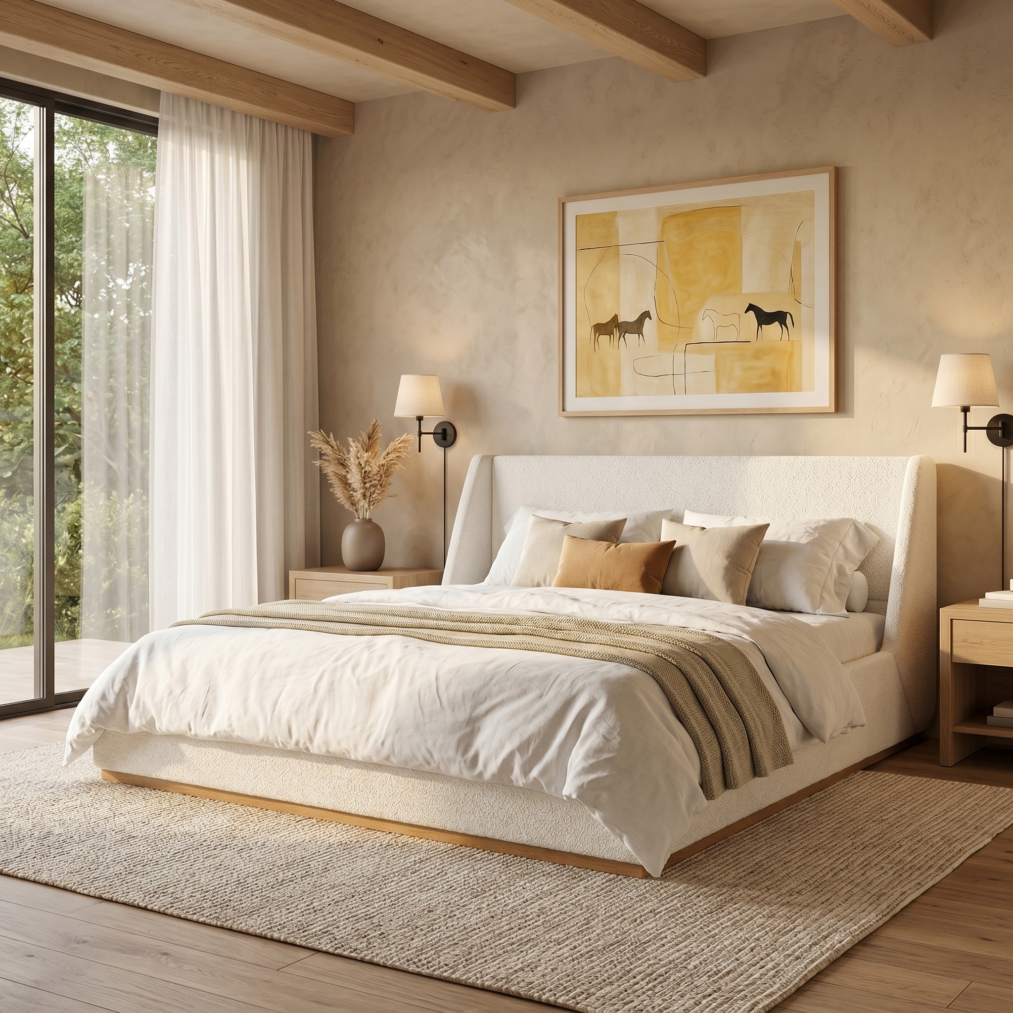 Luxury Upholstered Bed With Wings, White, King