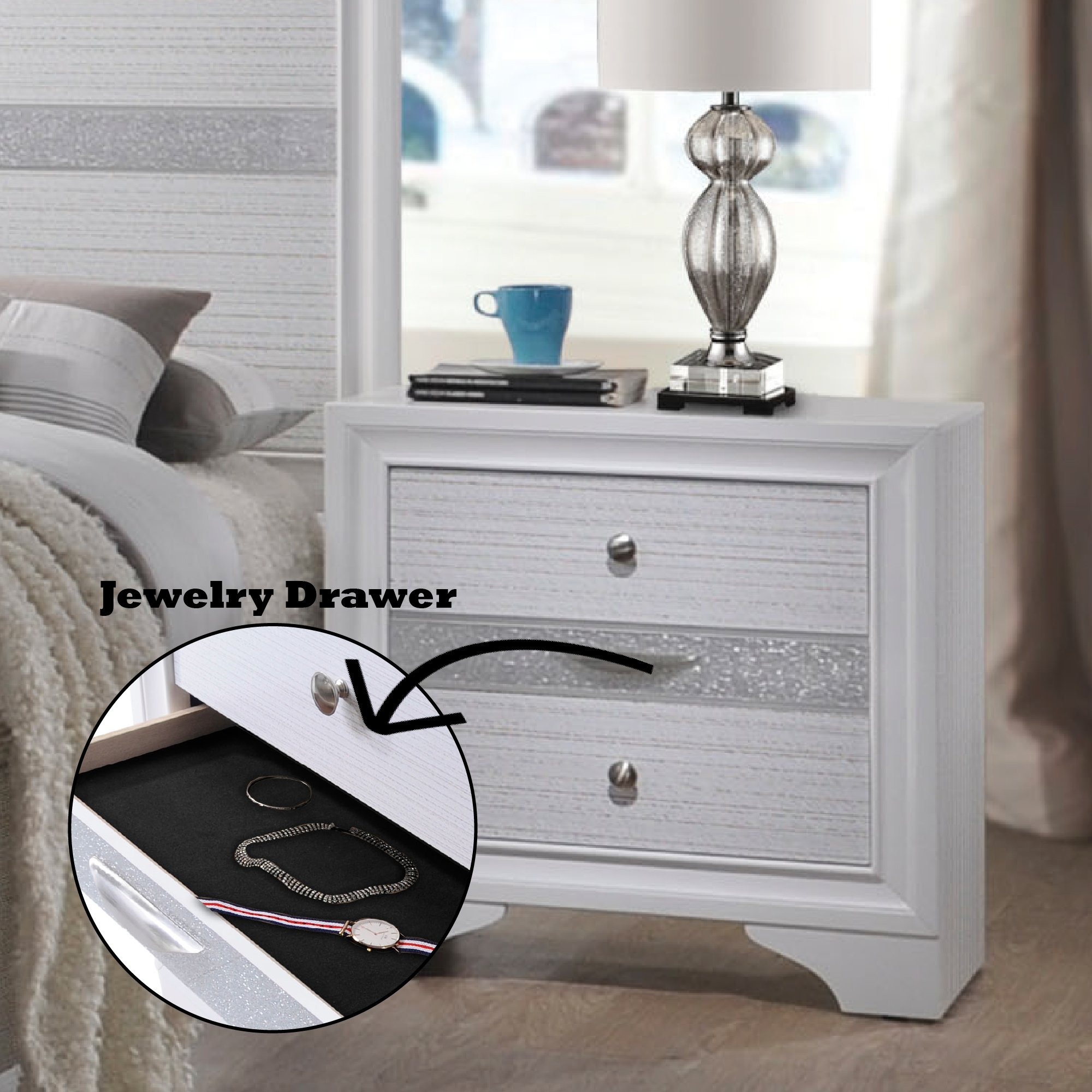 White Nightstand with Drawers, picture 3 of 4