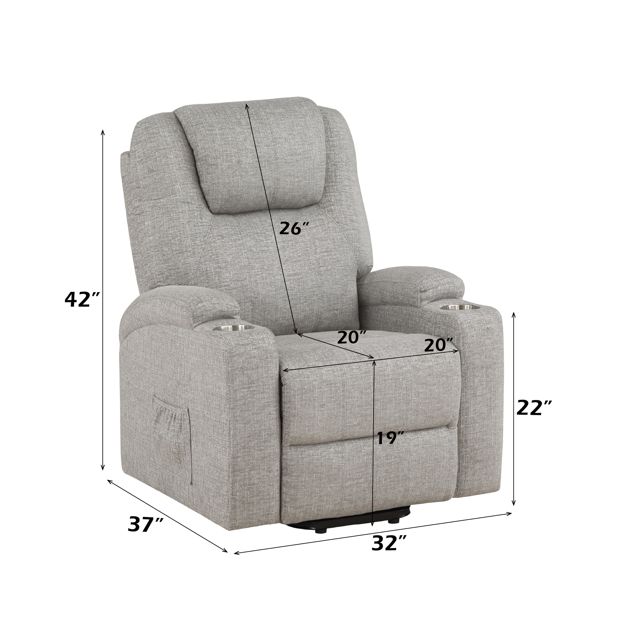 Light Gray Chenille Recliner W Power Lift & Massage β photo 2