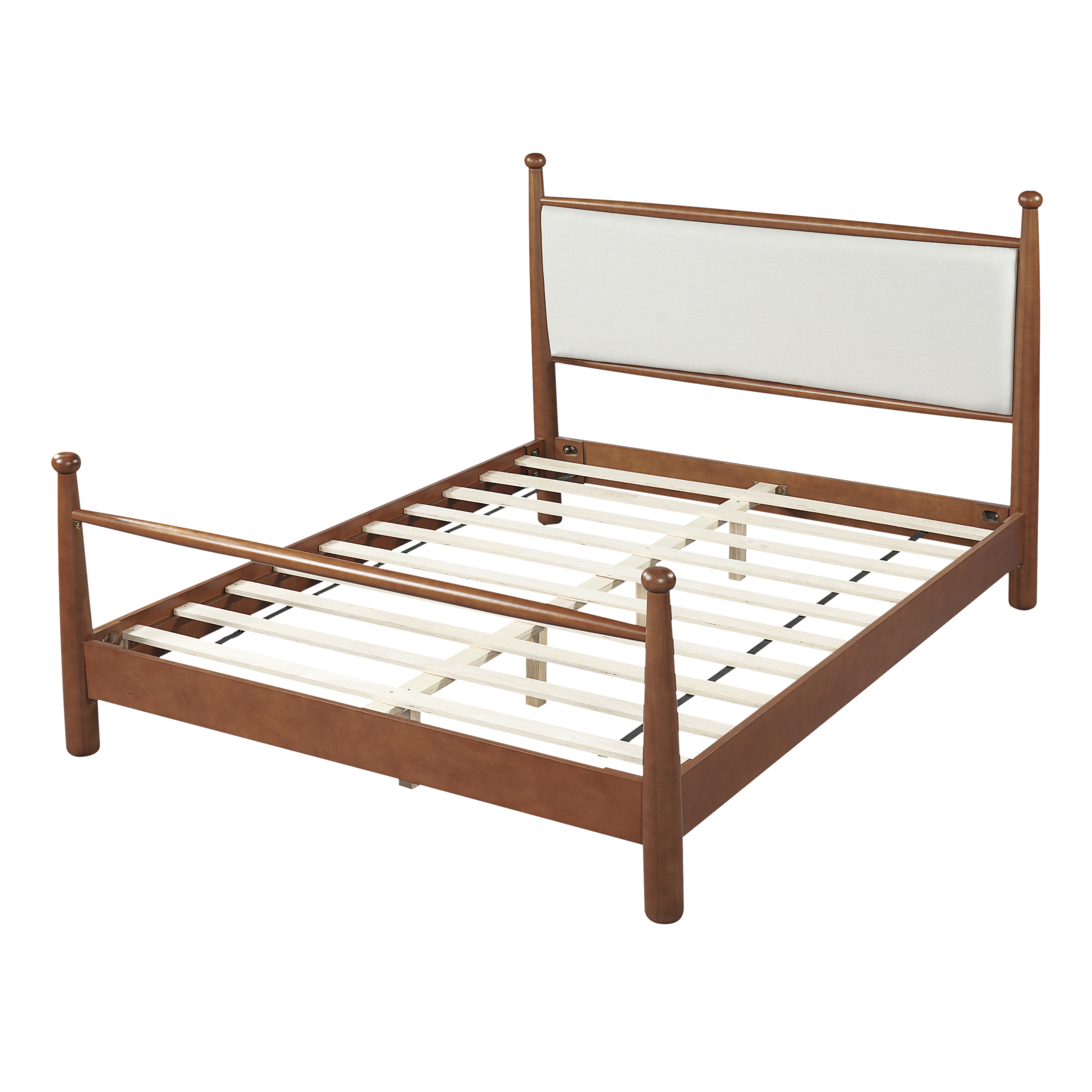 Solid Poplar & Plywood Bed Frame With Upholstered Headboard, Queen