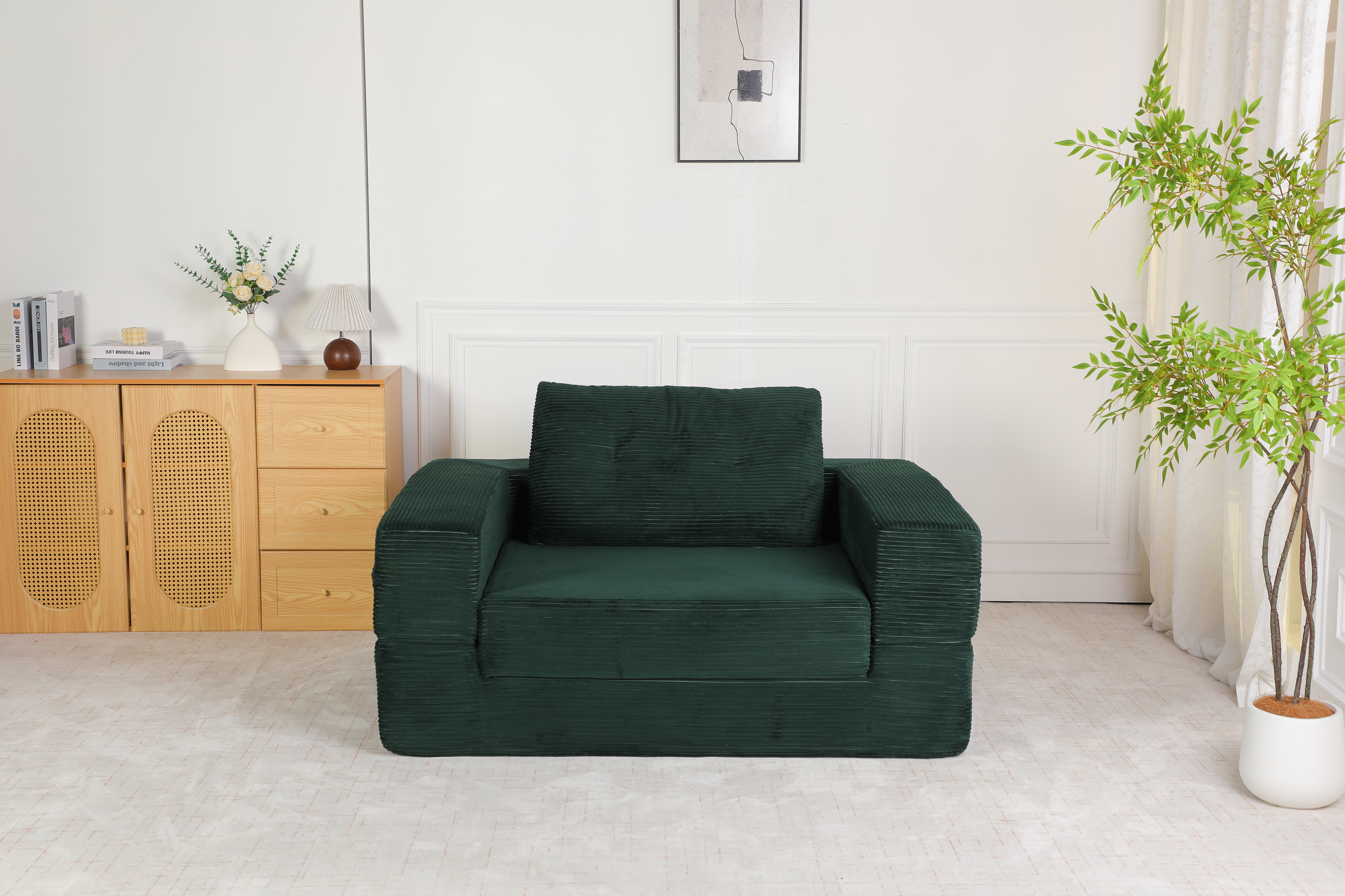 Compression Human Dog Sofa Bed For  & Pets,Modern Floor Couch With Pillow For Living Room Bedroom,Corduroy Fabric,No Assembly Required, Dark Green