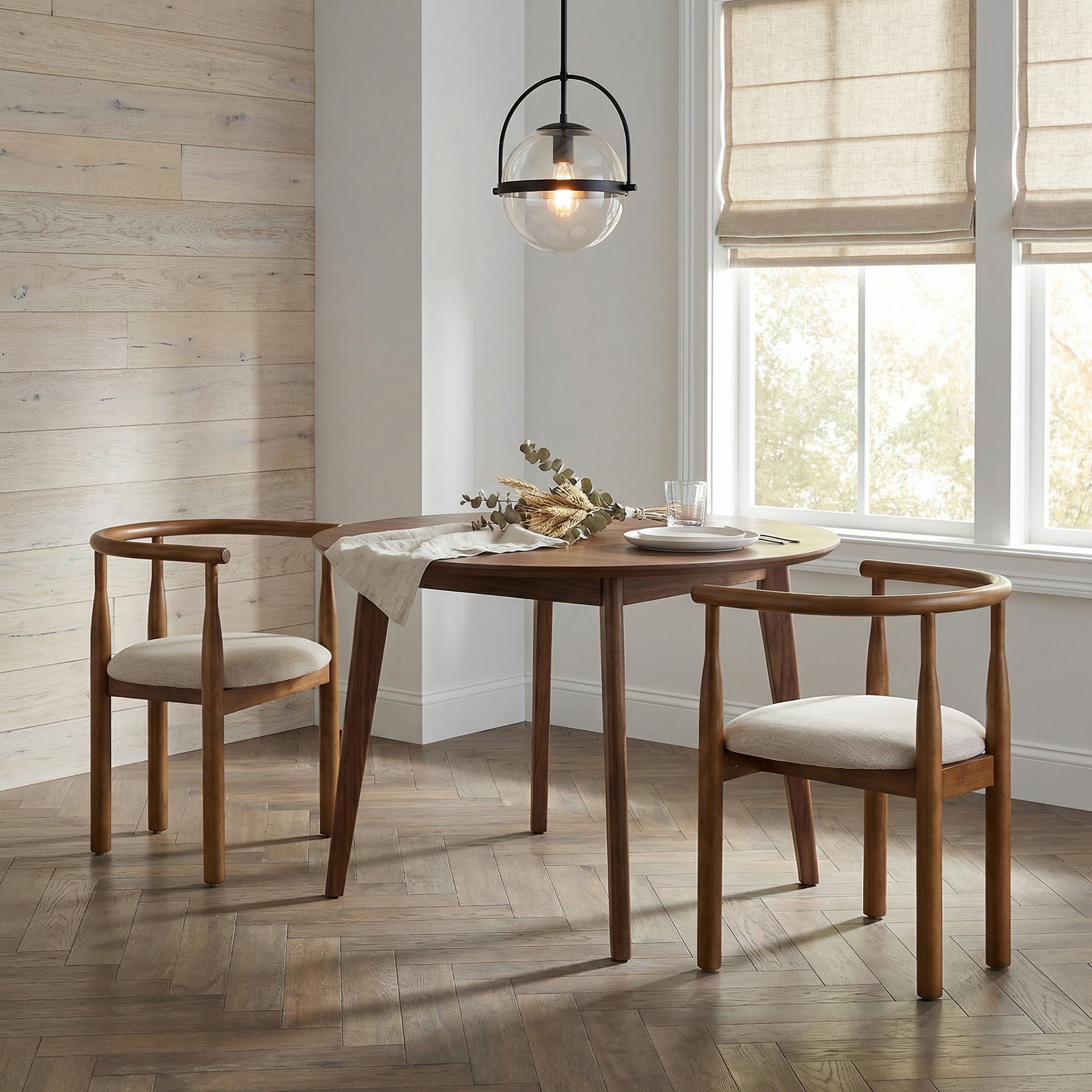 Mid-Century Modern Dining Chairs – Set of 2 Cushioned Accent Chairs with Solid Rubberwood Legs for Kitchen & Dining Room