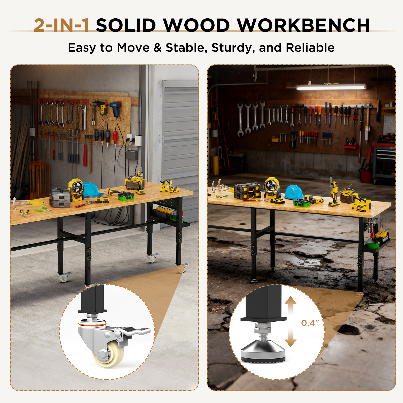 96 Adjustable Workbench with Side Pegboard — photo 5