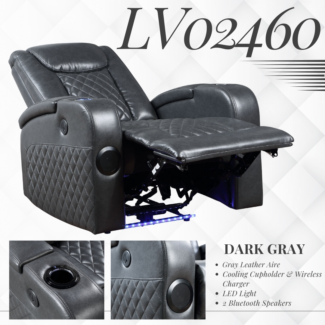 Alair Dark Gray Leather Aire Power Motion Recliner W Bluetooth, Wireless Charger & Cupholder 4